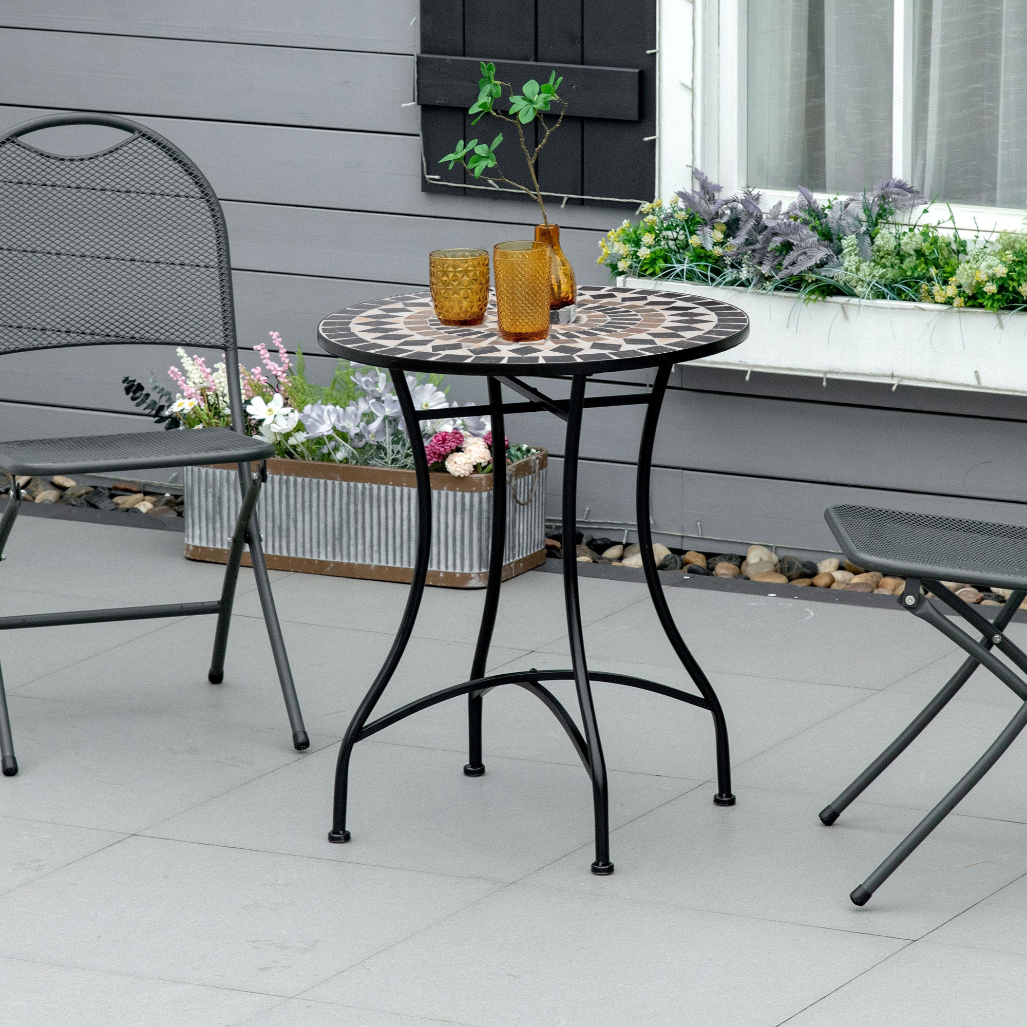 Outsunny Φ60cm Mosaic Outdoor Patio Table - Black - North Peak Garden Furniture