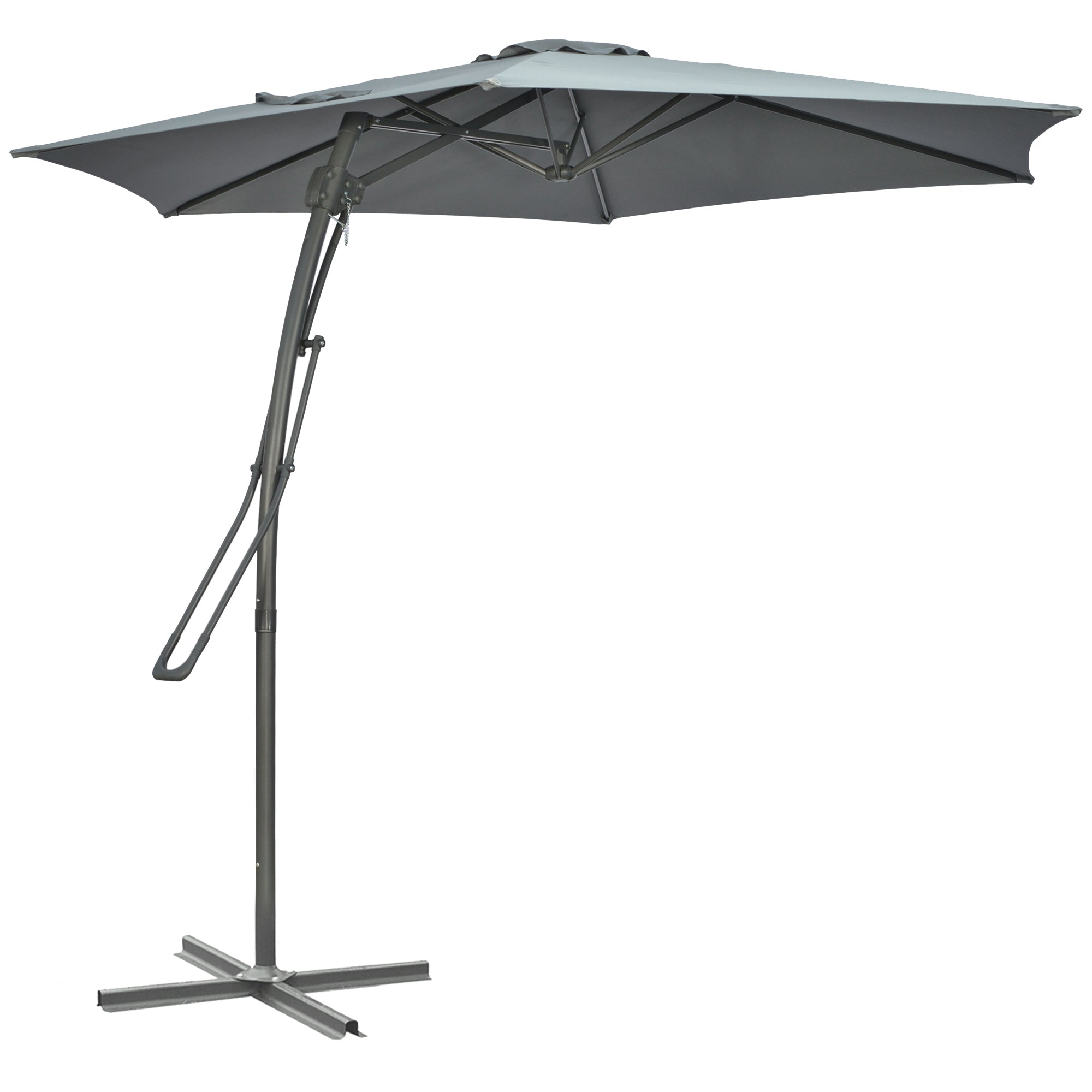 Outsunny 3m Cantilever Parasol with Easy Lever, Patio Umbrella with Crank Handle, Cross Base and 6 Metal Ribs, Outdoor Sun Shades for Garden, Grey - North Peak Garden Furniture