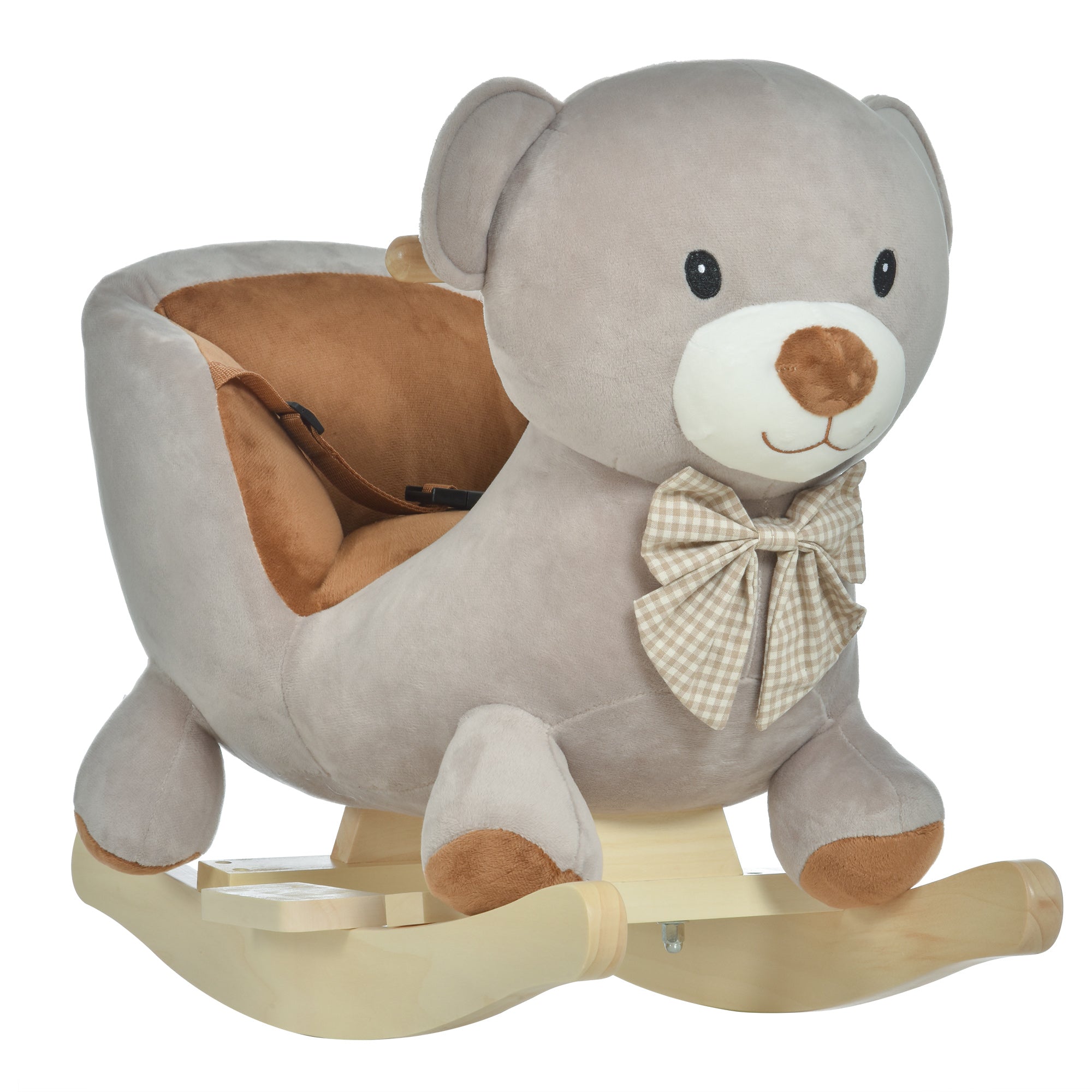 HOMCOM Kids Children Rocking Horse Plush Ride On Bear Seat w/ Sound Wood Base Seat Safety Belt Toddler Baby Toy for 18-36 Months Grey - North Peak Garden Furniture