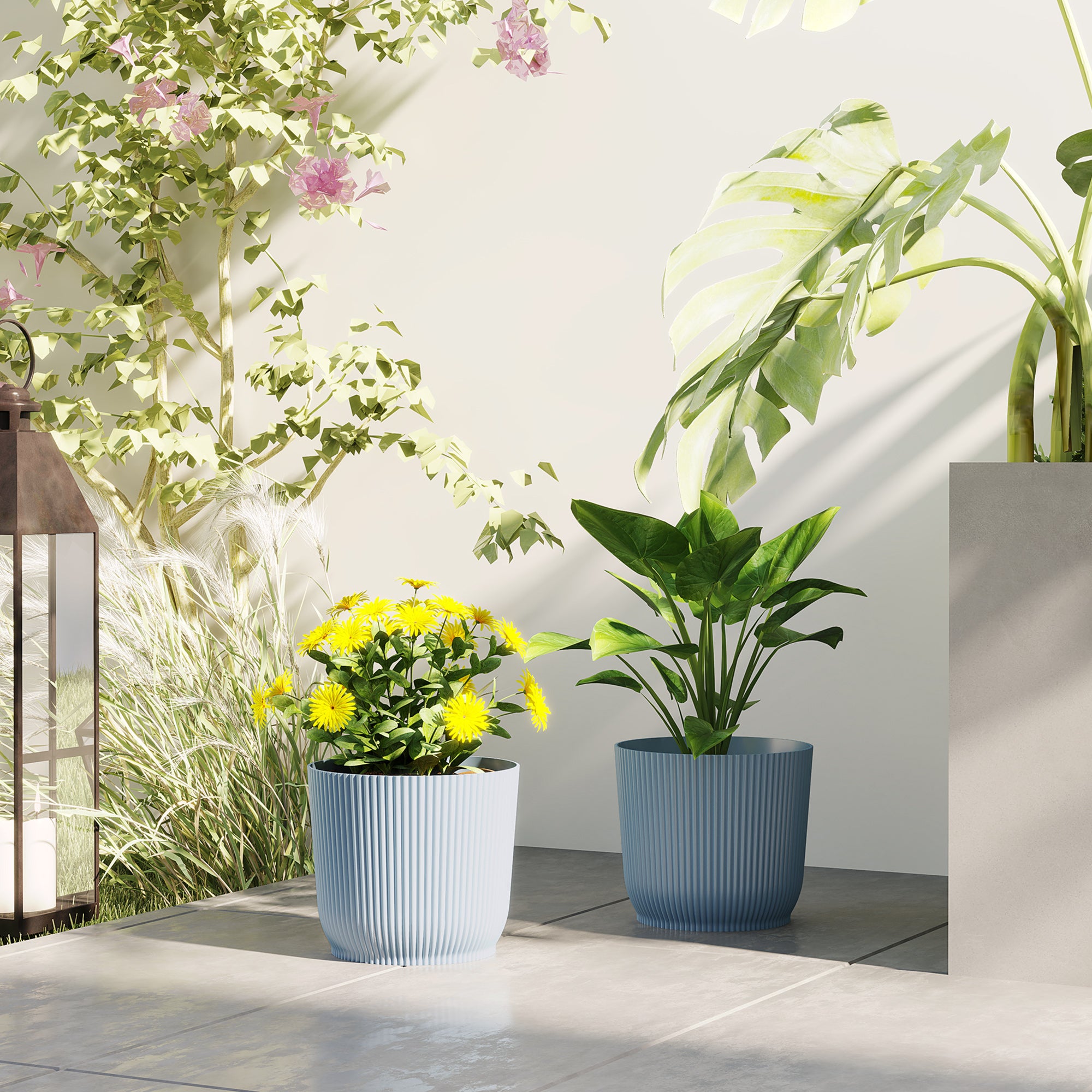 Outsunny Set of Two Ф22cm Planters - Blue - North Peak Garden Furniture