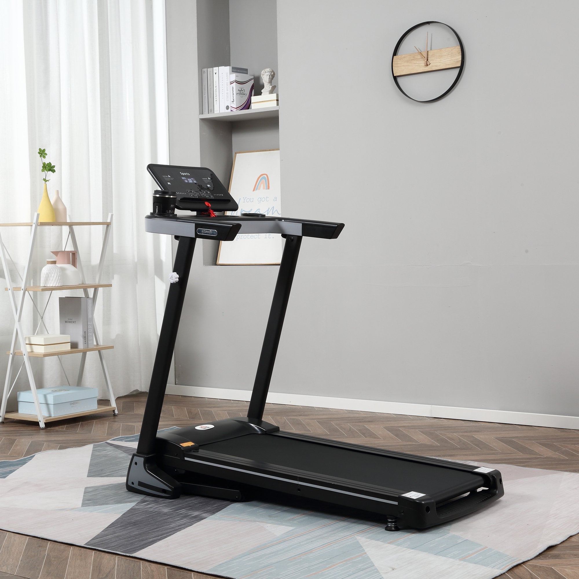 HOMCOM Folding Treadmill for Home Motorised Running Machine w/ LCD Display Black - North Peak Garden Furniture