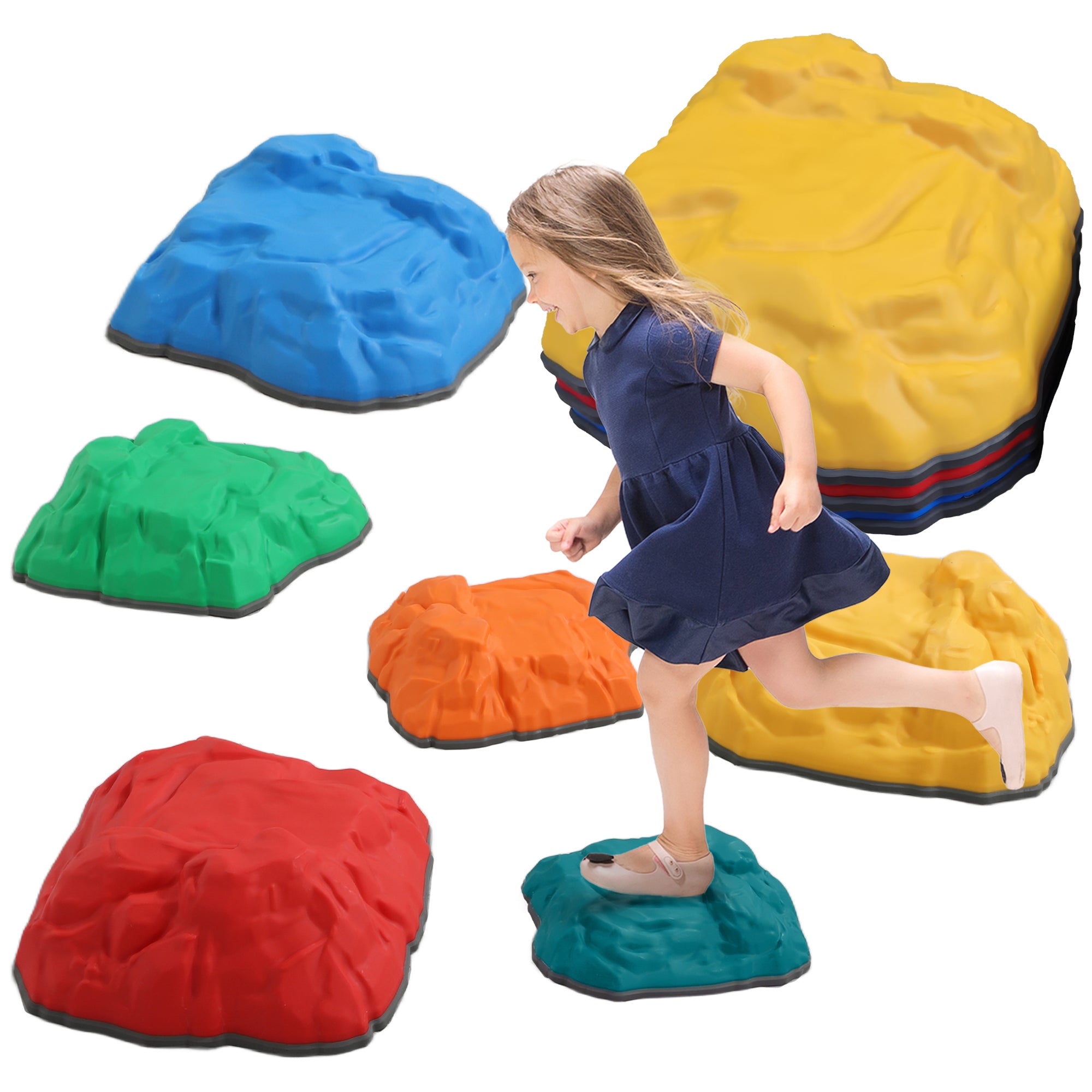 AIYAPLAY Balance Stepping Stones for Kids with Non-slip Bottom, Indoor Outdoor Obstacle Course for Ages 3-8 Years, Multicoloured - North Peak Garden Furniture