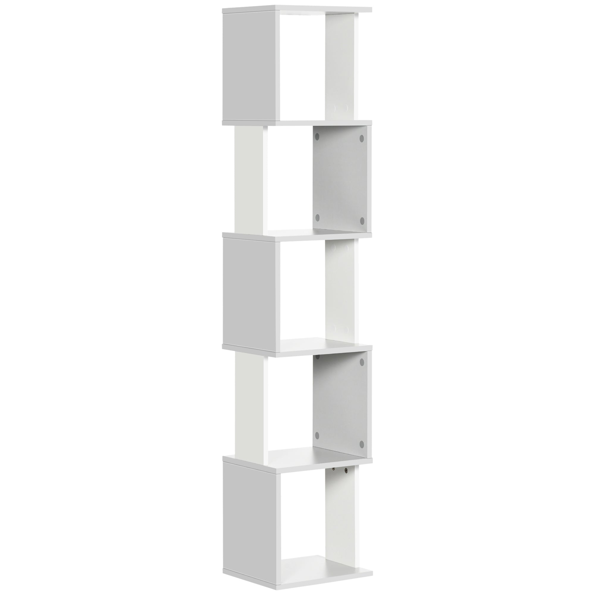 HOMCOM Modern 5-Tier Bookshelf, Freestanding Bookcase Storage Shelving for Living Room Home Office Study, White and Light Grey - North Peak Garden Furniture