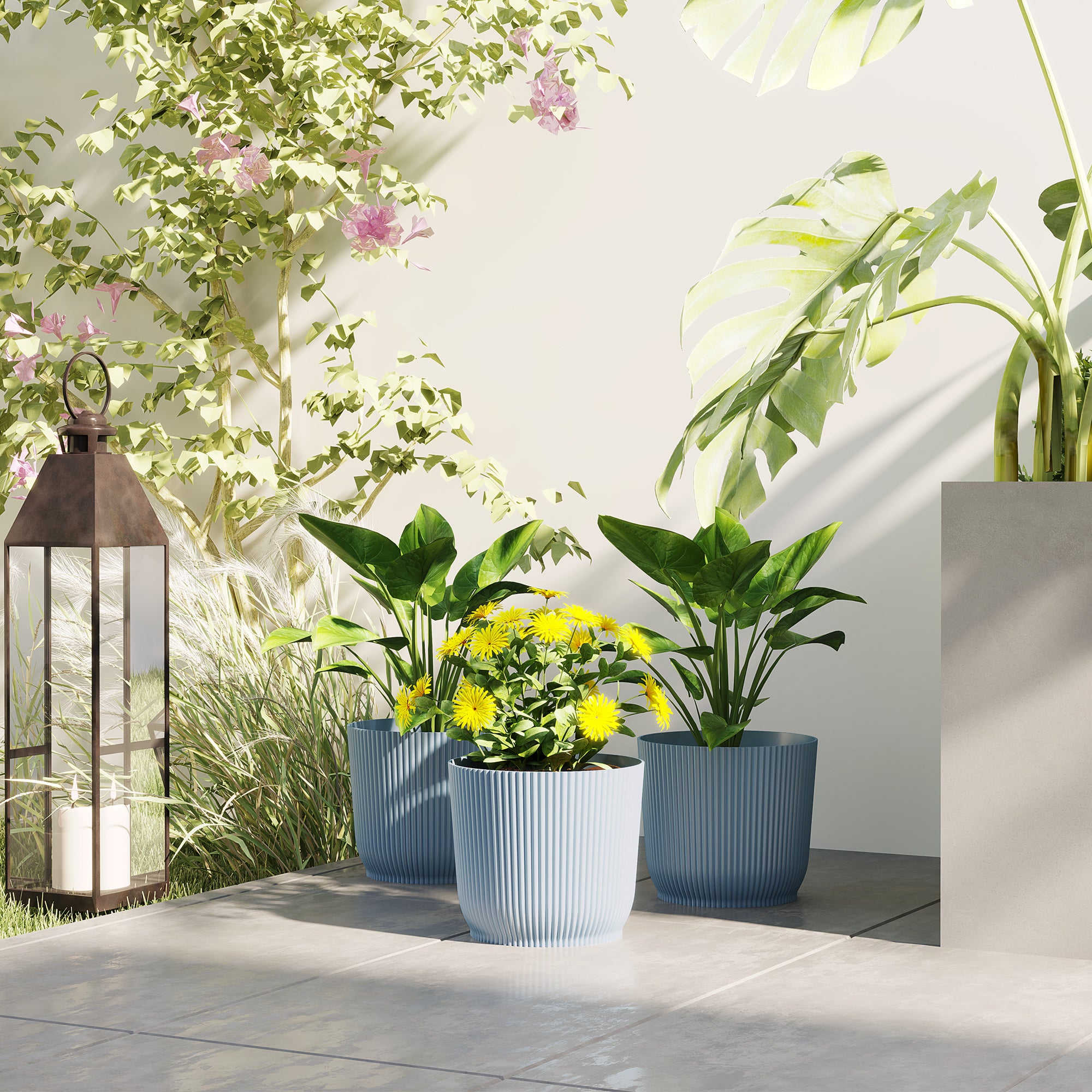 Outsunny Set of Three Ф22cm Planters - Blue - North Peak Garden Furniture
