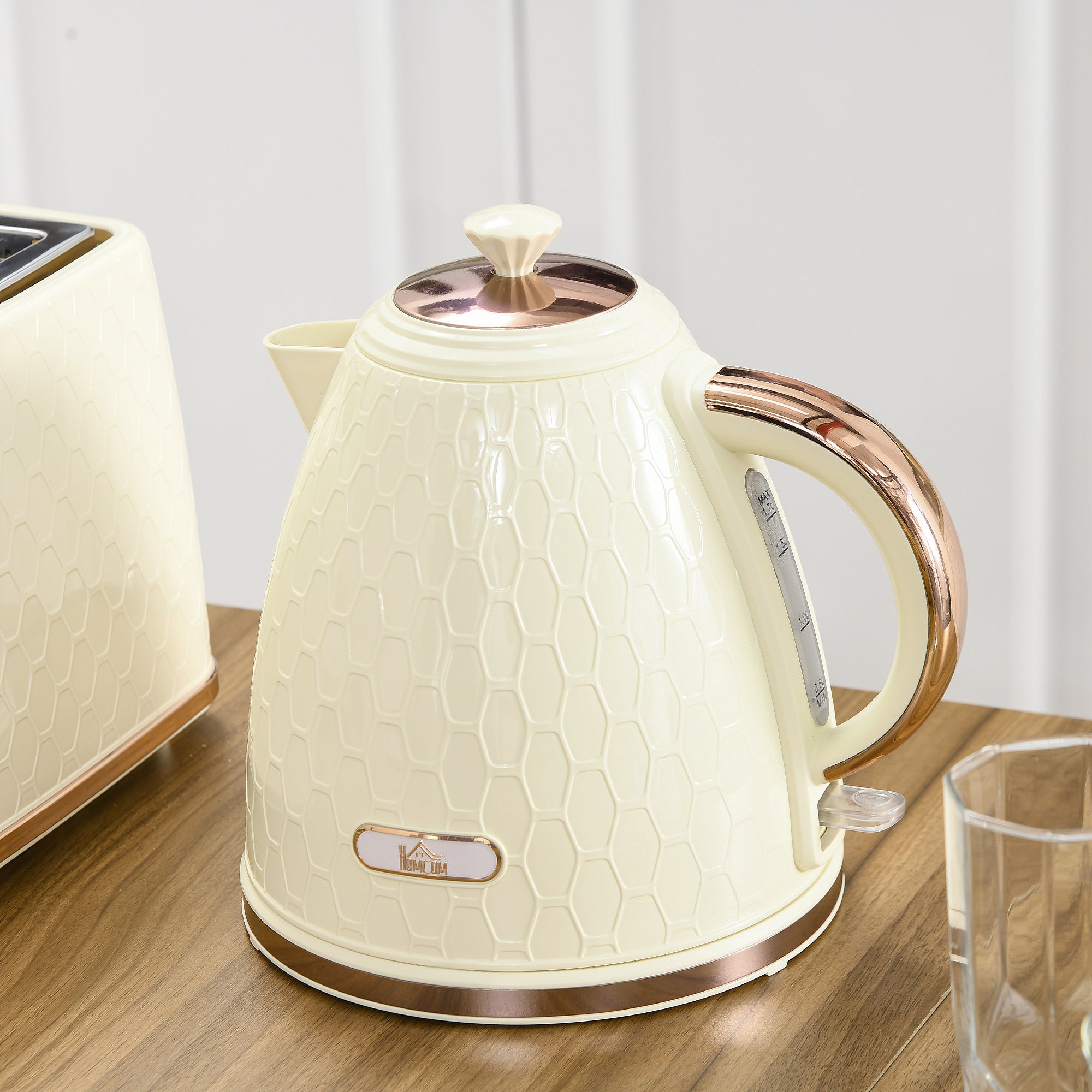 HOMCOM Electric Kettle, 1.7L, Fast Boil, 3000W Cordless Water Kettle with Removable Washable Anti-scale Filter, Beige