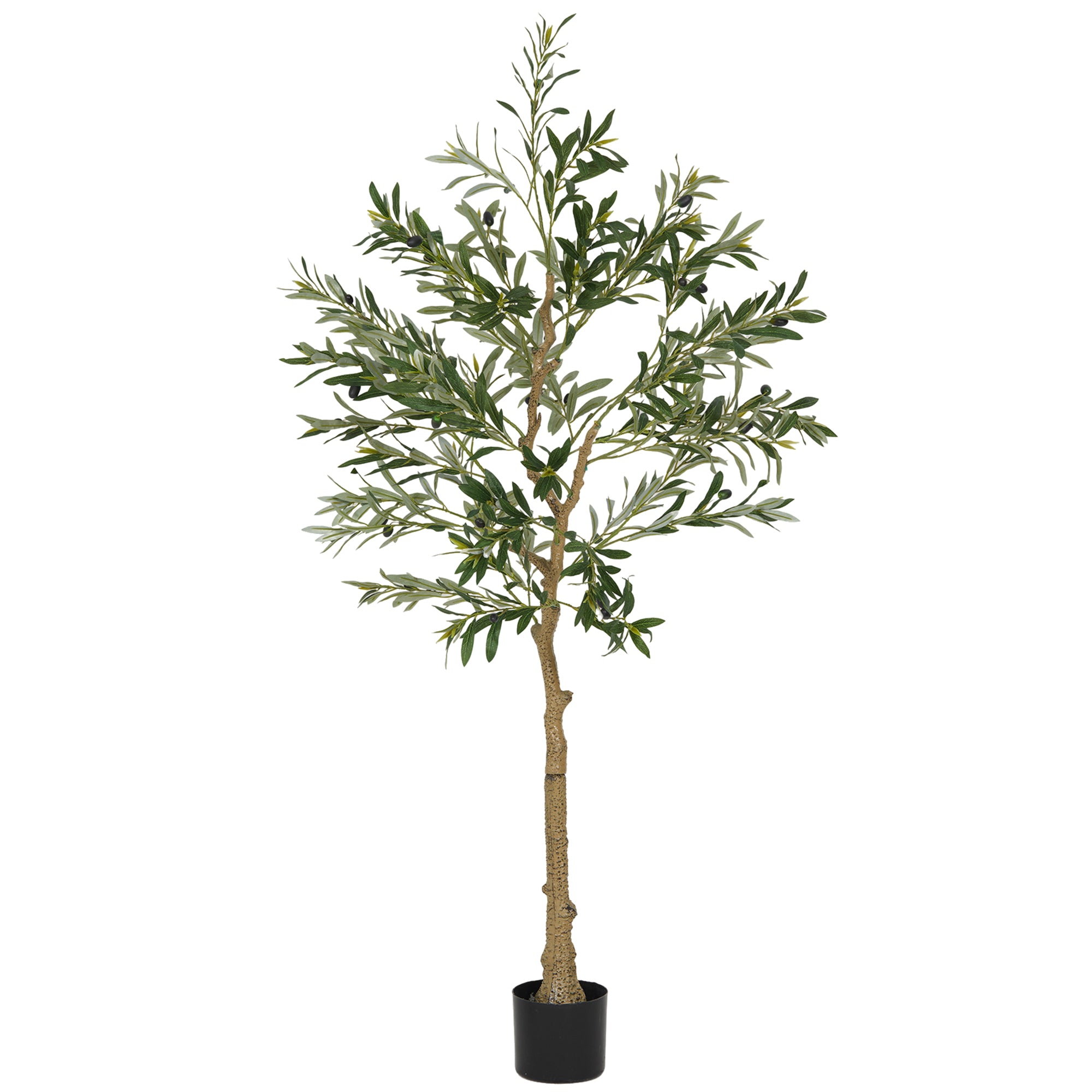 HOMCOM 5ft/ 150cm Decorative Artificial Plant, Silk Olive Tree with 720 Leaves and 32 Olive Fruits in Pot, Fake Plant for Home, Office, Living Room, Indoor Decor - North Peak Garden Furniture