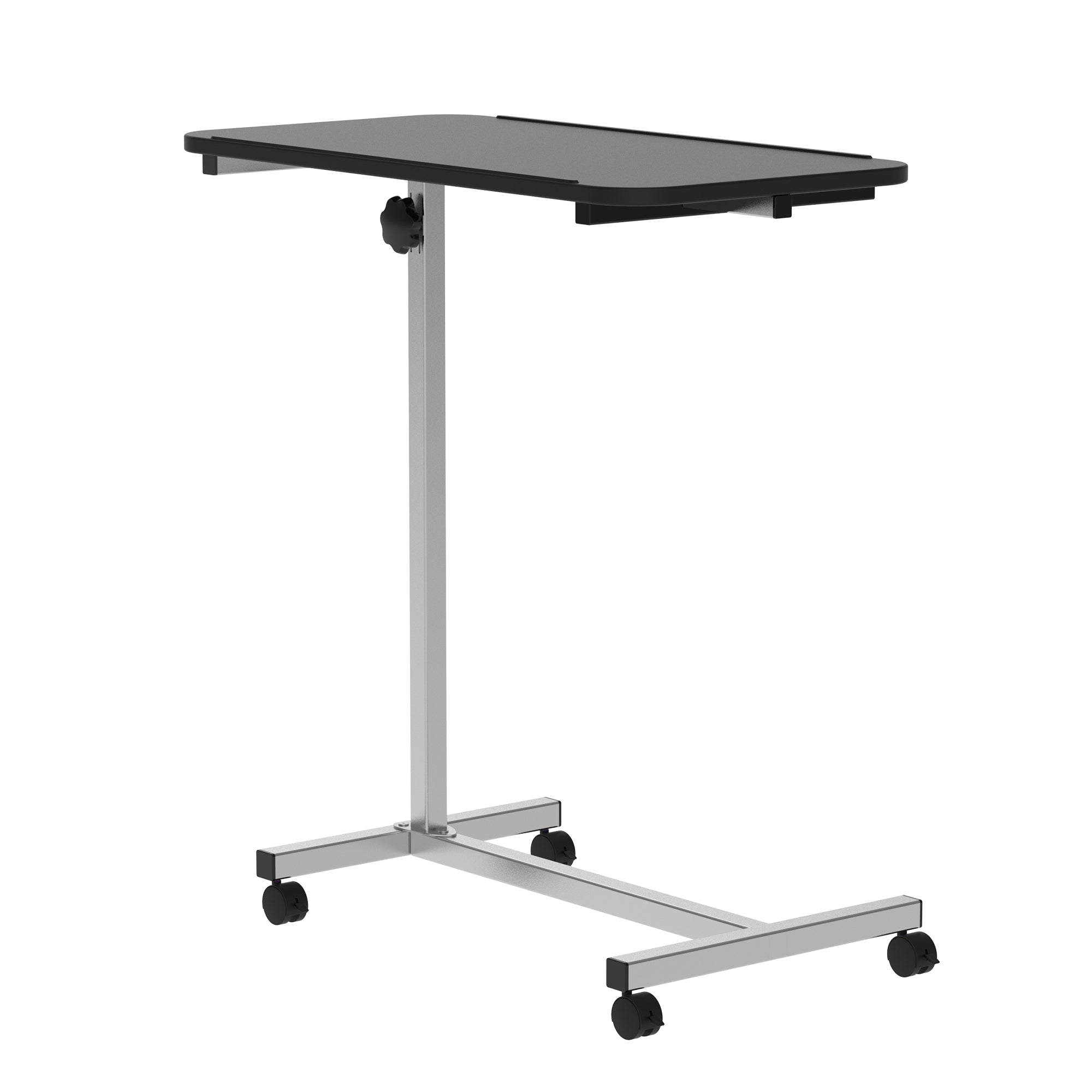 HOMCOM Height Adjustable Overbed Table with Wheels, C Shaped Laptop Desk, Portable Rolling Bedside Table for Living Room, Bedroom, Black - North Peak Garden Furniture