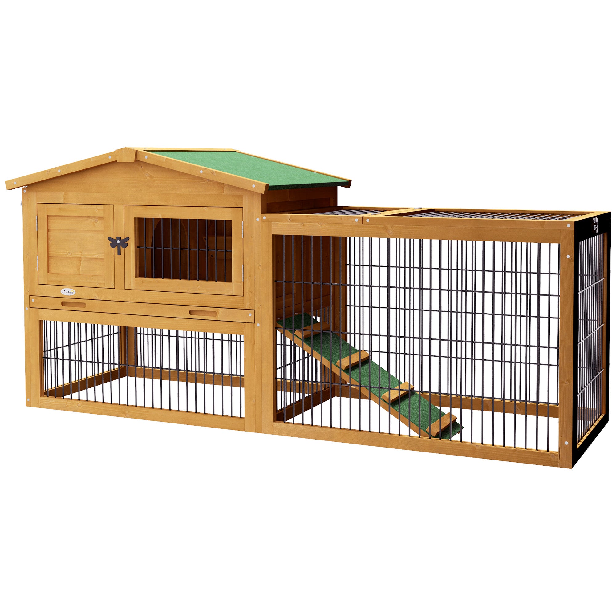 PawHut Wooden Rabbit Hutch with Outdoor Run Yellow - North Peak Garden Furniture