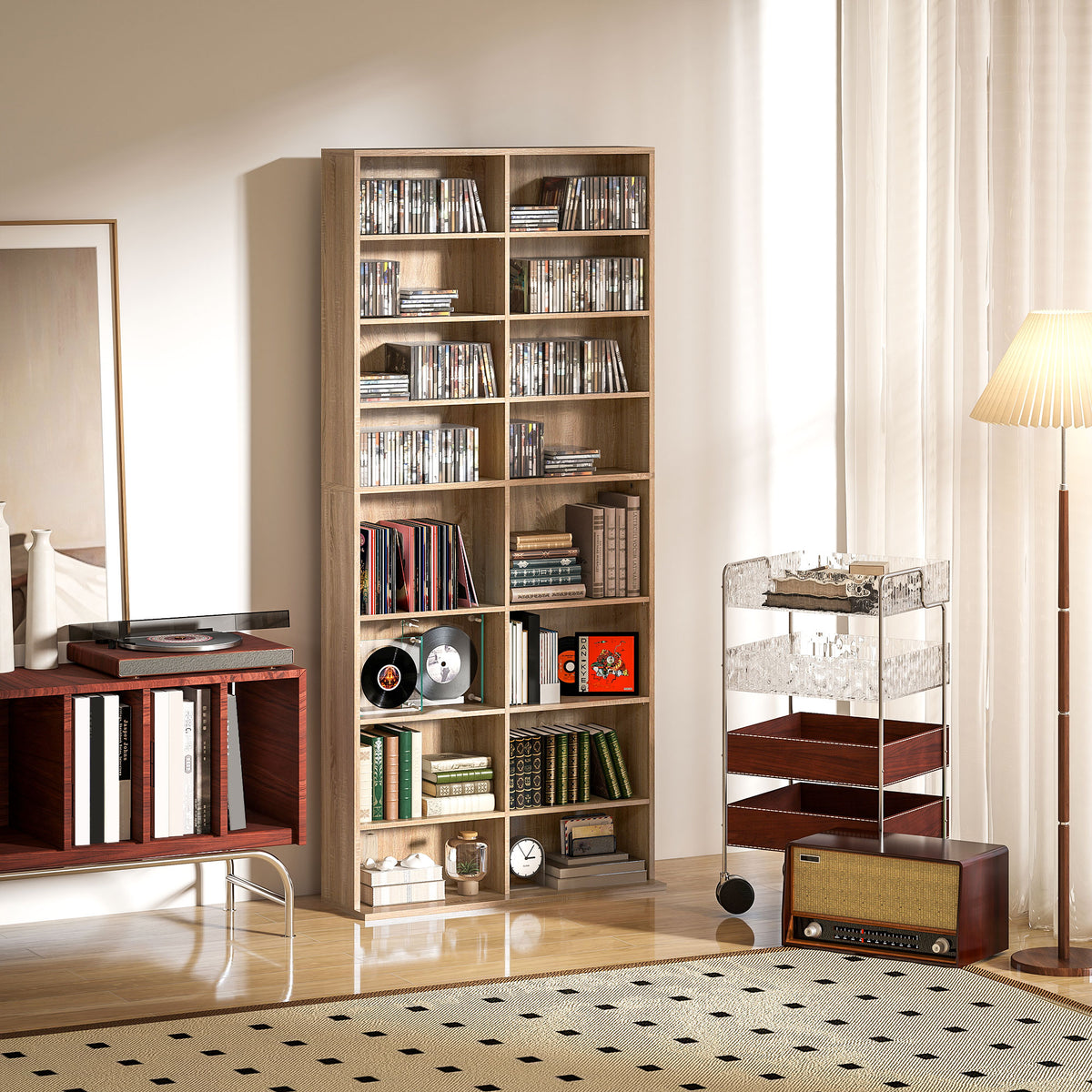 HOMCOM 640 CD Storage Tower - Nature Wood Finish