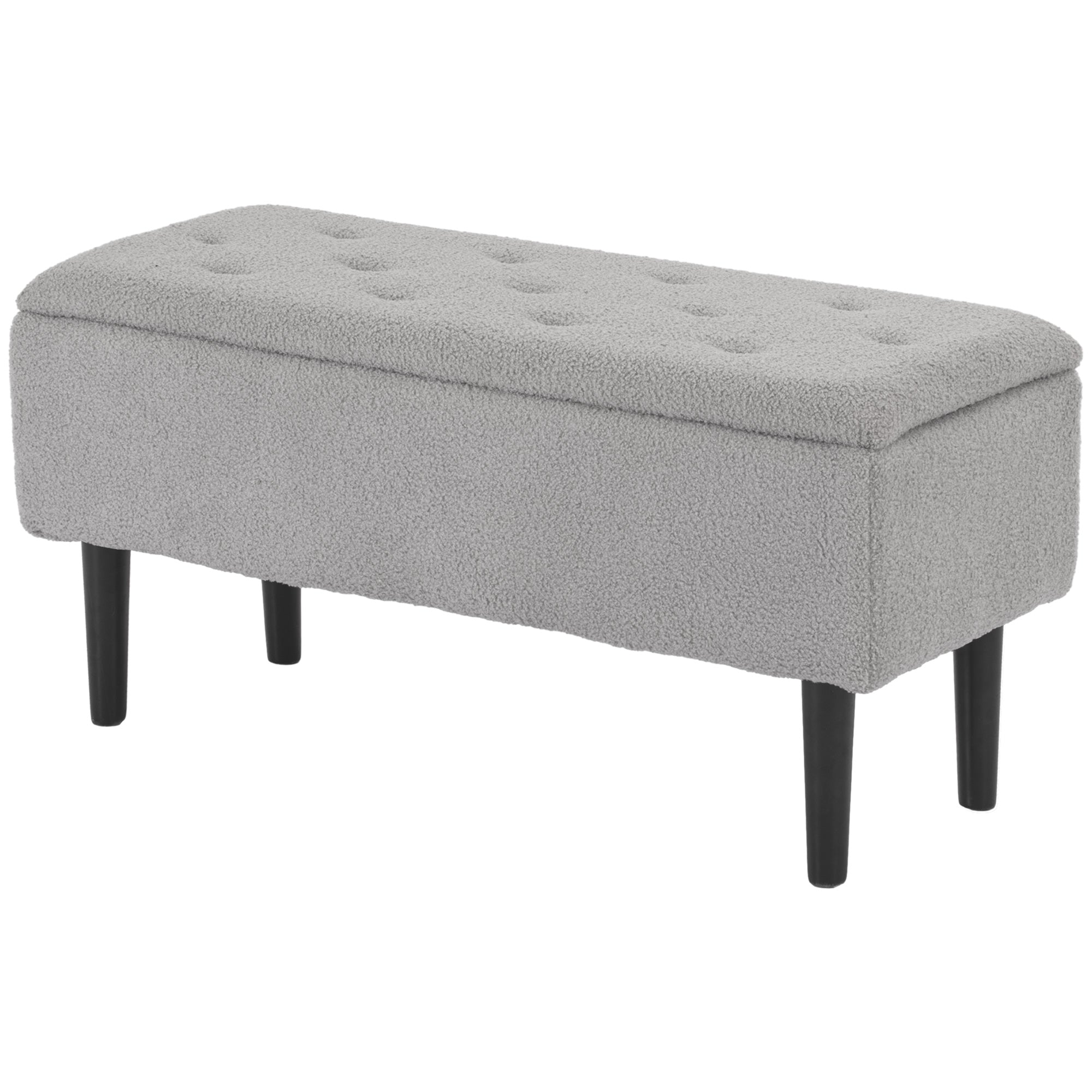 HOMCOM 47L Foldable Storage Ottoman, End of Bed Bench with Wooden Legs, Fabric Footstool for Living Room, Bedroom, 95 x 38 x 45cm, Grey - North Peak Garden Furniture