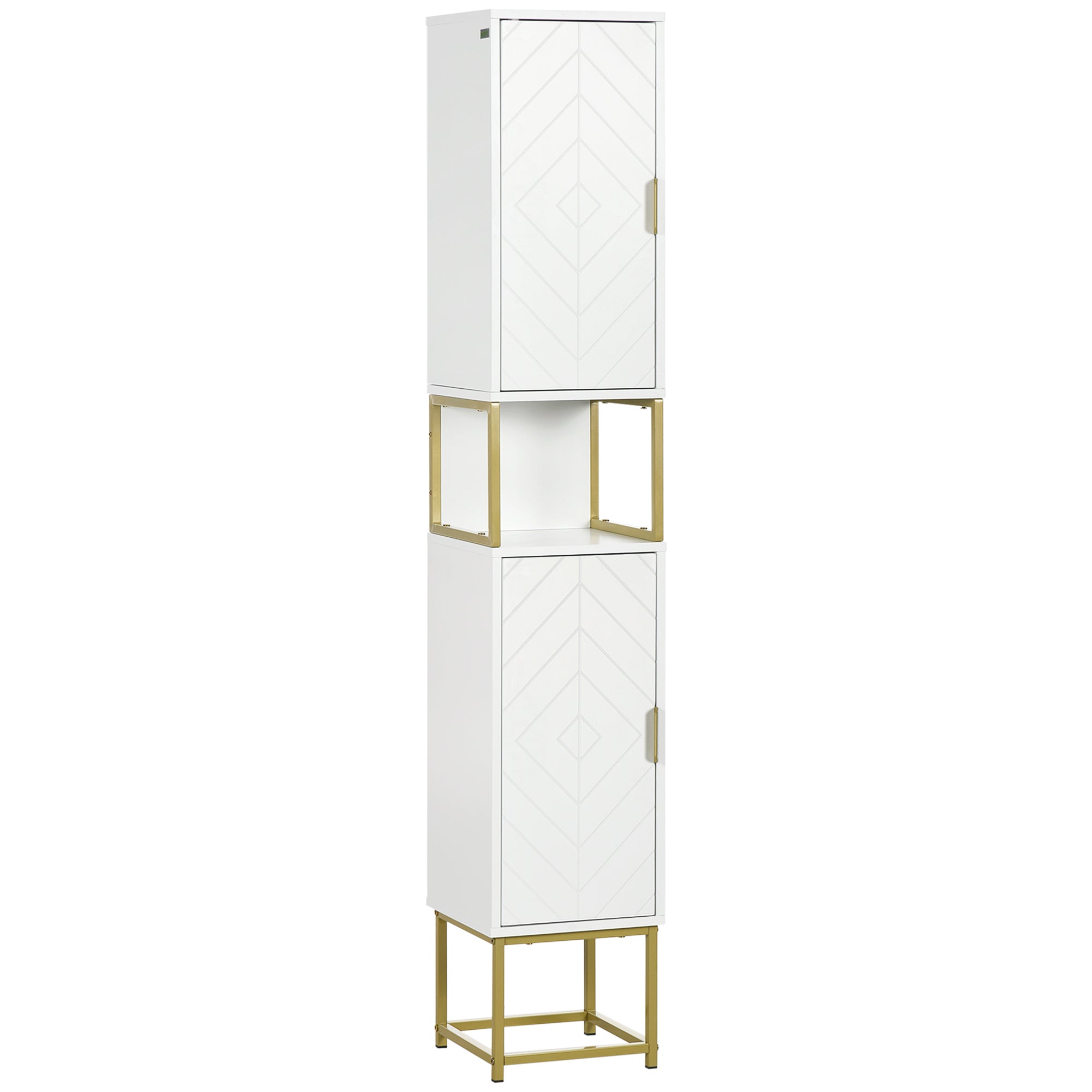 kleankin Narrow Bathroom Storage Cabinet, Freestanding Tallboy Storage Unit with Adjustable Shelf, 2 Doors and Steel Base, Slim Corner Organizer, White - North Peak Garden Furniture
