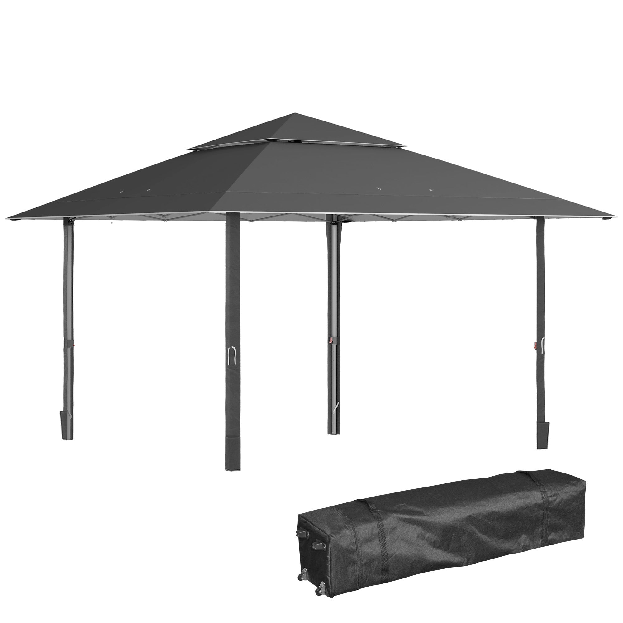 Outsunny 4 x 4m Pop-up Gazebo Double Roof Canopy Tent with UV Proof, Roller Bag & Adjustable Legs Outdoor Party, Steel Frame, Dark Grey - North Peak Garden Furniture