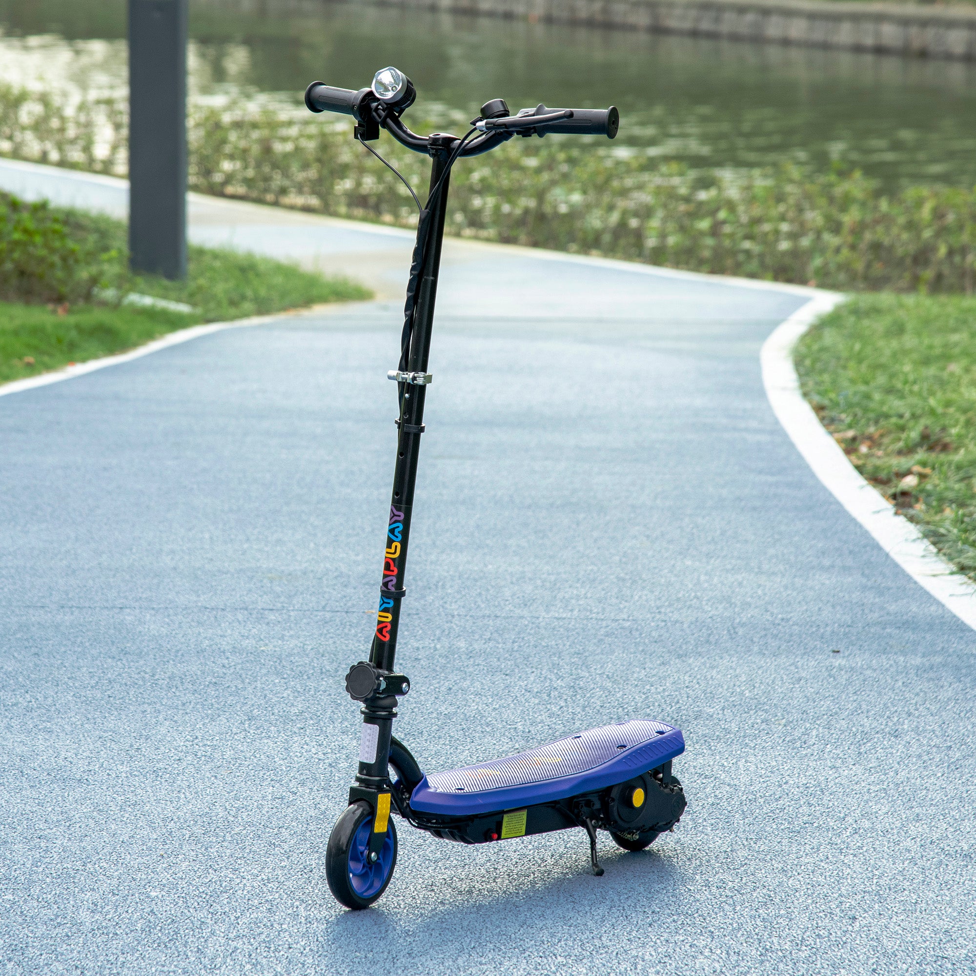 HOMCOM Foldable Electric Scooter, with LED Headlight, for Ages 7-14 Years - Blue - North Peak Garden Furniture
