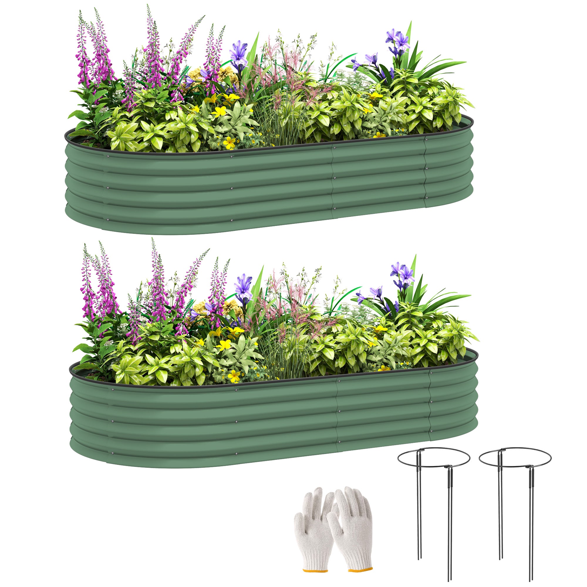 Outsunny Set of Two 181 x 93cm Steel Planters - Green - North Peak Garden Furniture