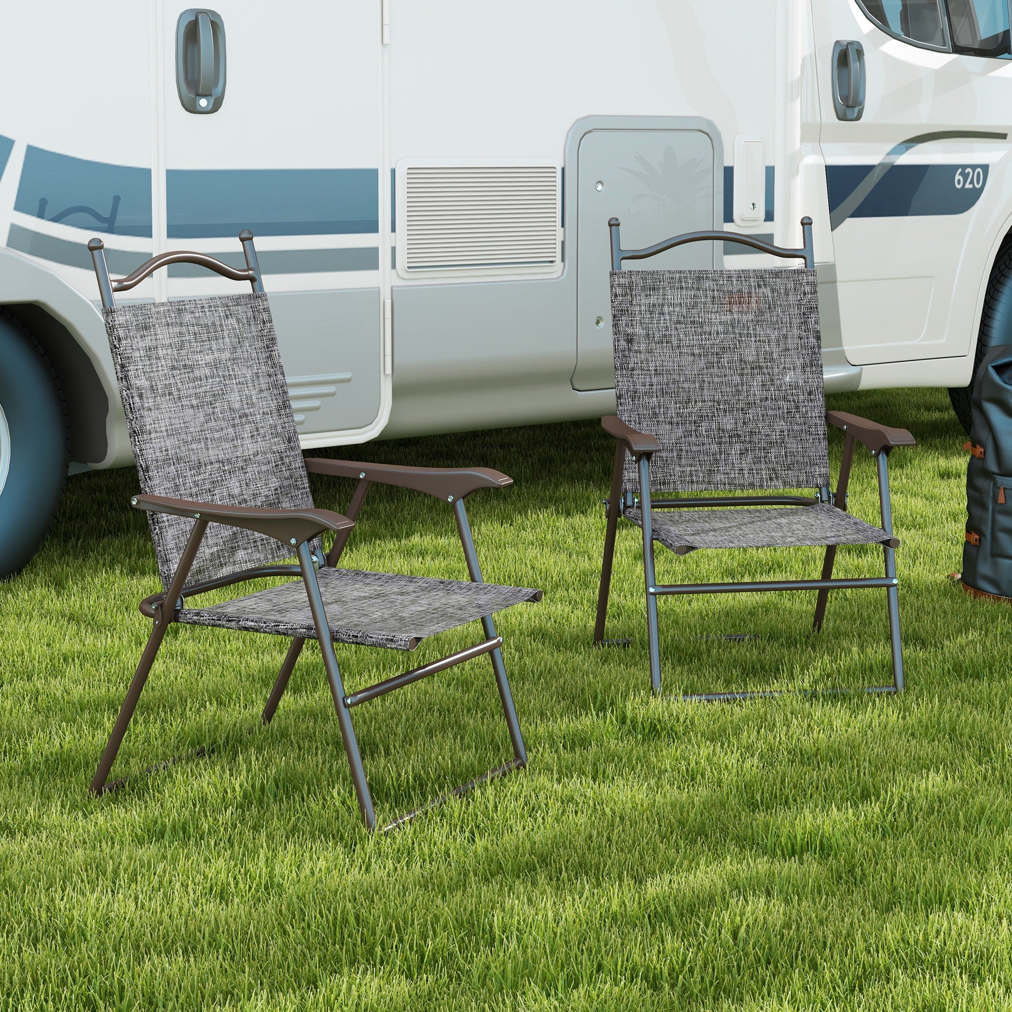 Outsunny Set of Two Folding Garden Chairs, with Fabric Mesh Seats - Grey - North Peak Garden Furniture