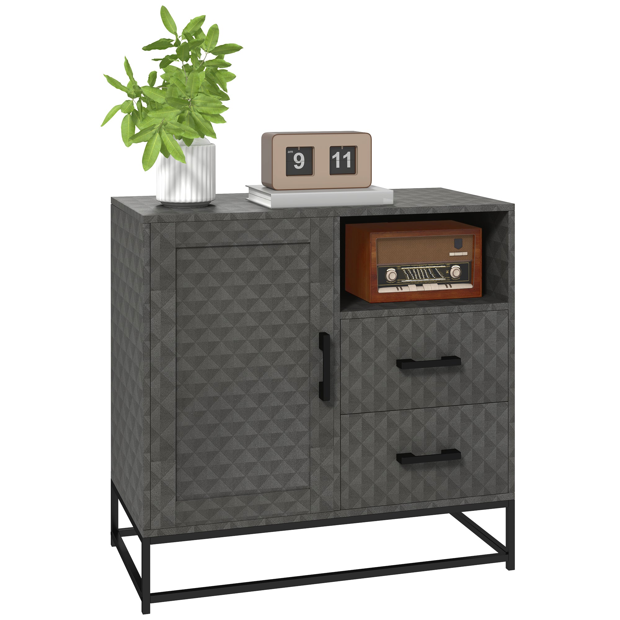 HOMCOM Sideboard with Adjustable Shelf, Freestanding Sideboard Storage Cabinet with Open Compartment and 2 Drawers, Grey - North Peak Garden Furniture