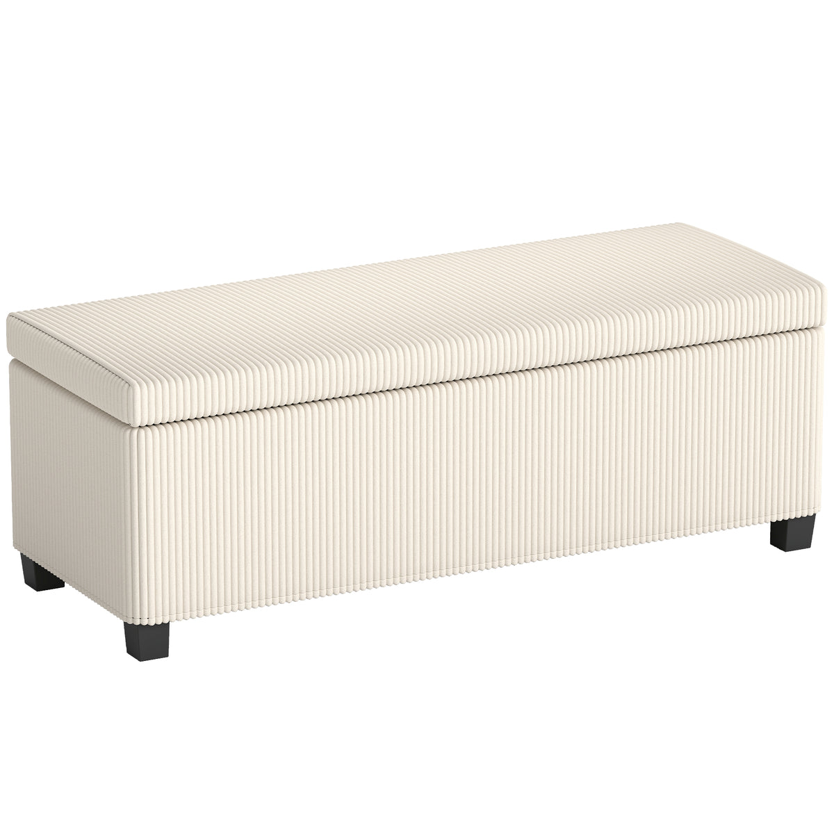 HOMCOM Storage Ottoman Bench, Corduroy Storage Chest Box with Wooden Legs, 112cm Bed End Bench for Living Room, Bedroom, Entryway, Hallway, Beige