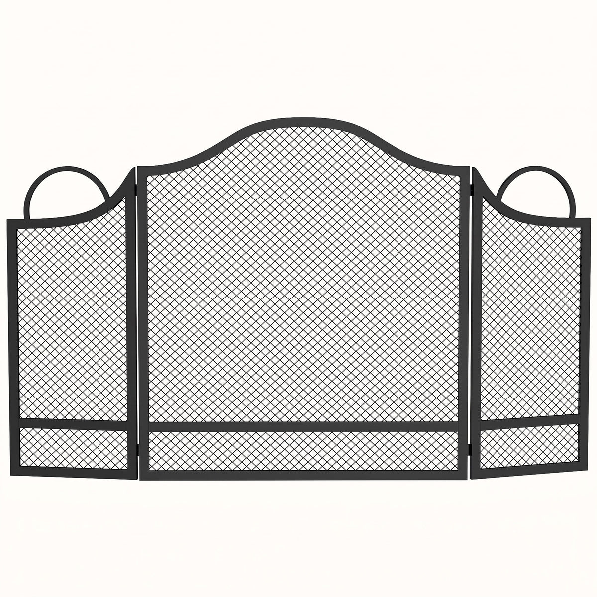 HOMCOM Floral 3-Panel Folding Fireplace Screen for Hearth Protection, Heat-Resistant Metal Fire Spark Guard, Black