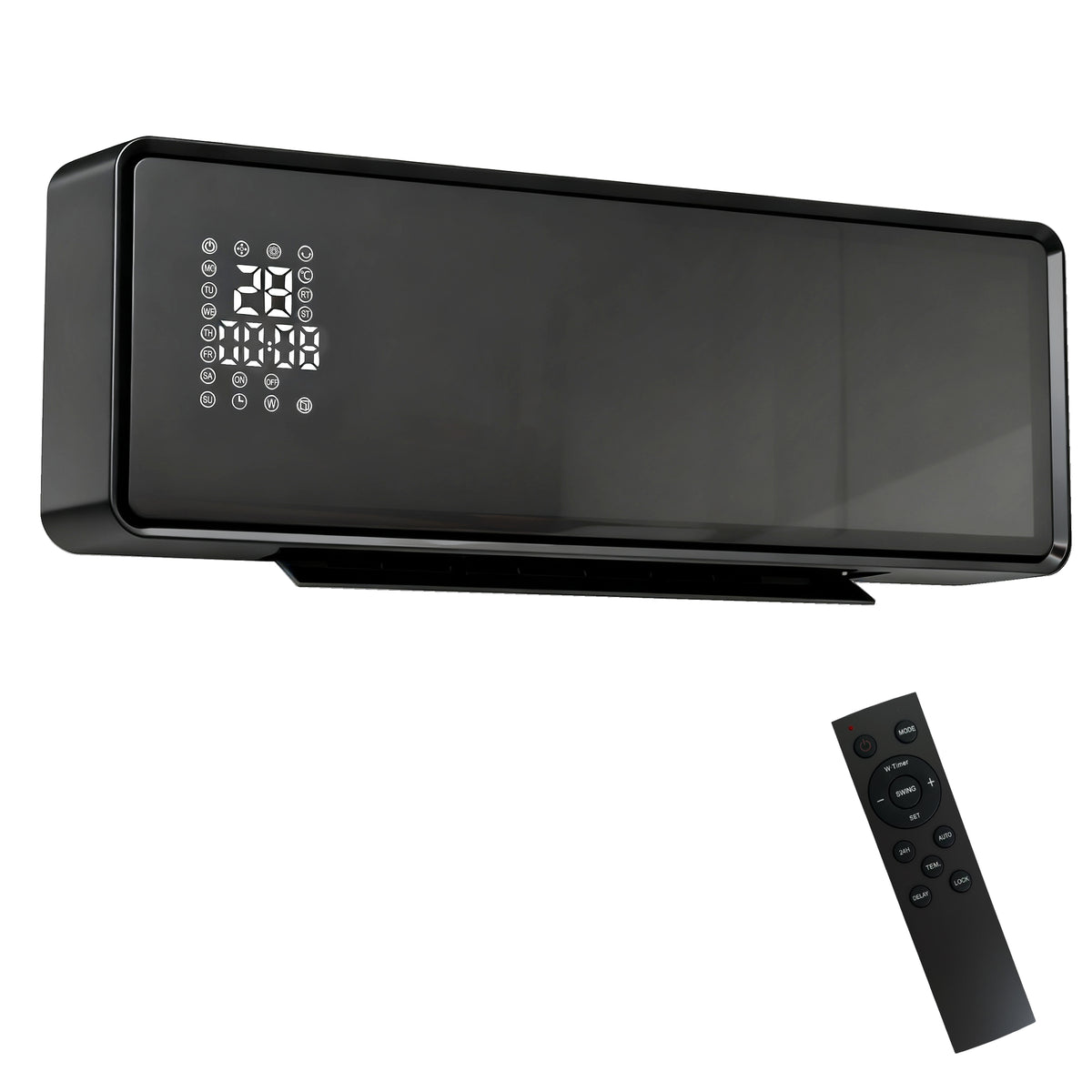 HOMCOM 2000W Ceramic Electric Heater with Fan, Adjustable Thermostat, Wall Mounted - Black