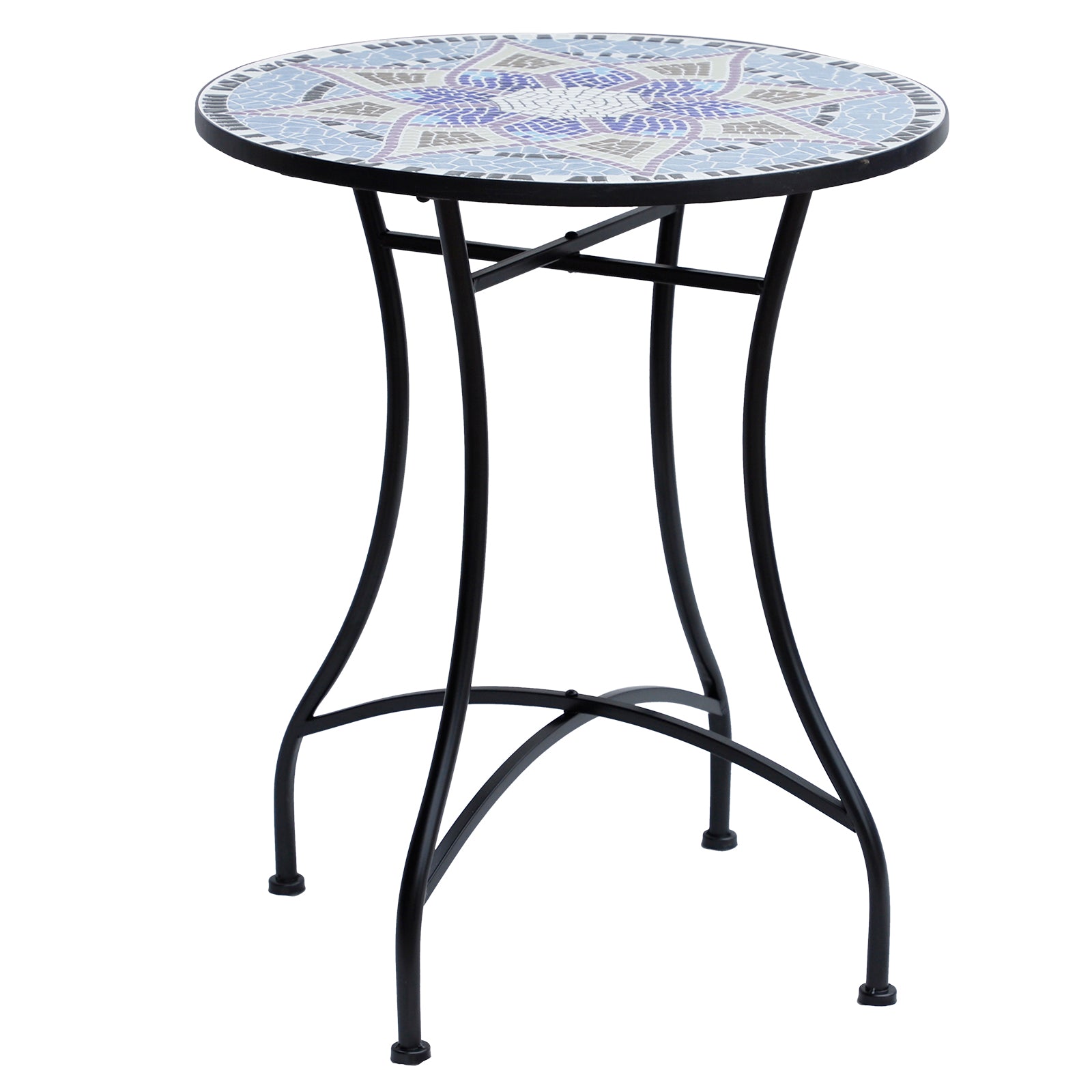 Outsunny Outdoor Mosaic Round Garden Table, Patio Bistro Coffee Side Table with 60cm Ceramic Top for Garden, Blue and White - North Peak Garden Furniture