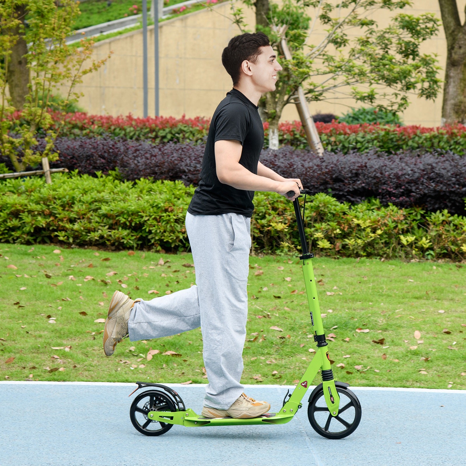 HOMCOM Kick Scooter, Folding 2 Wheel Scooter for 14+ Teens Adults, with Dual Brake System, Dual Suspension, 230mm Big Wheels, 3 Adjustable Handlebar, up to 100KG, Green