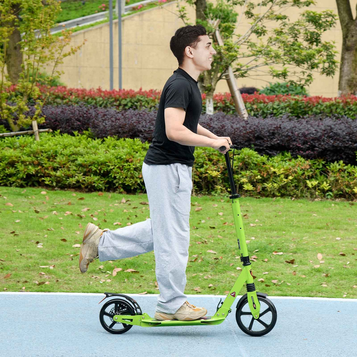 HOMCOM Kick Scooter, Folding 2 Wheel Scooter for 14+ Teens Adults, with Dual Brake System, Dual Suspension, 230mm Big Wheels, 3 Adjustable Handlebar, up to 100KG, Green