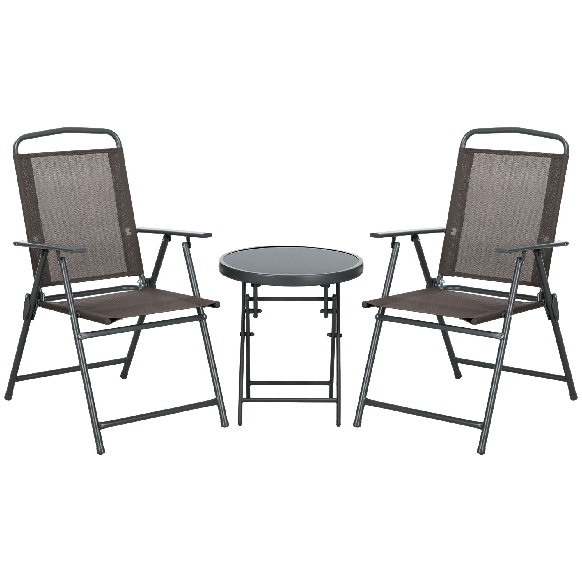 Outsunny Three-Piece Garden Seat Set, with Glass-Top Table - Brown - North Peak Garden Furniture