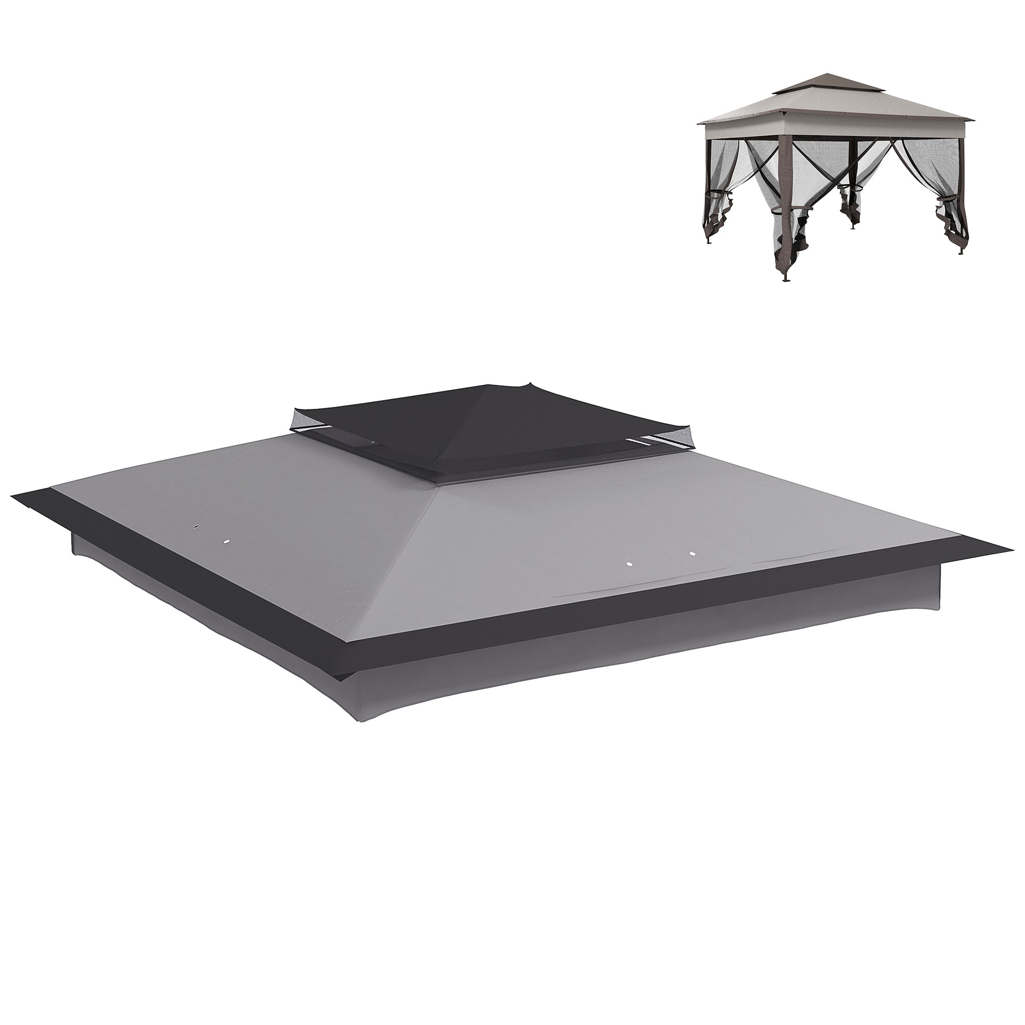 Outsunny Pop up Gazebo Cover, 2-Tier Gazebo Roof Replacement for 3.25m x 3.25m Frame, 30+ UV Protection, Grey - North Peak Garden Furniture