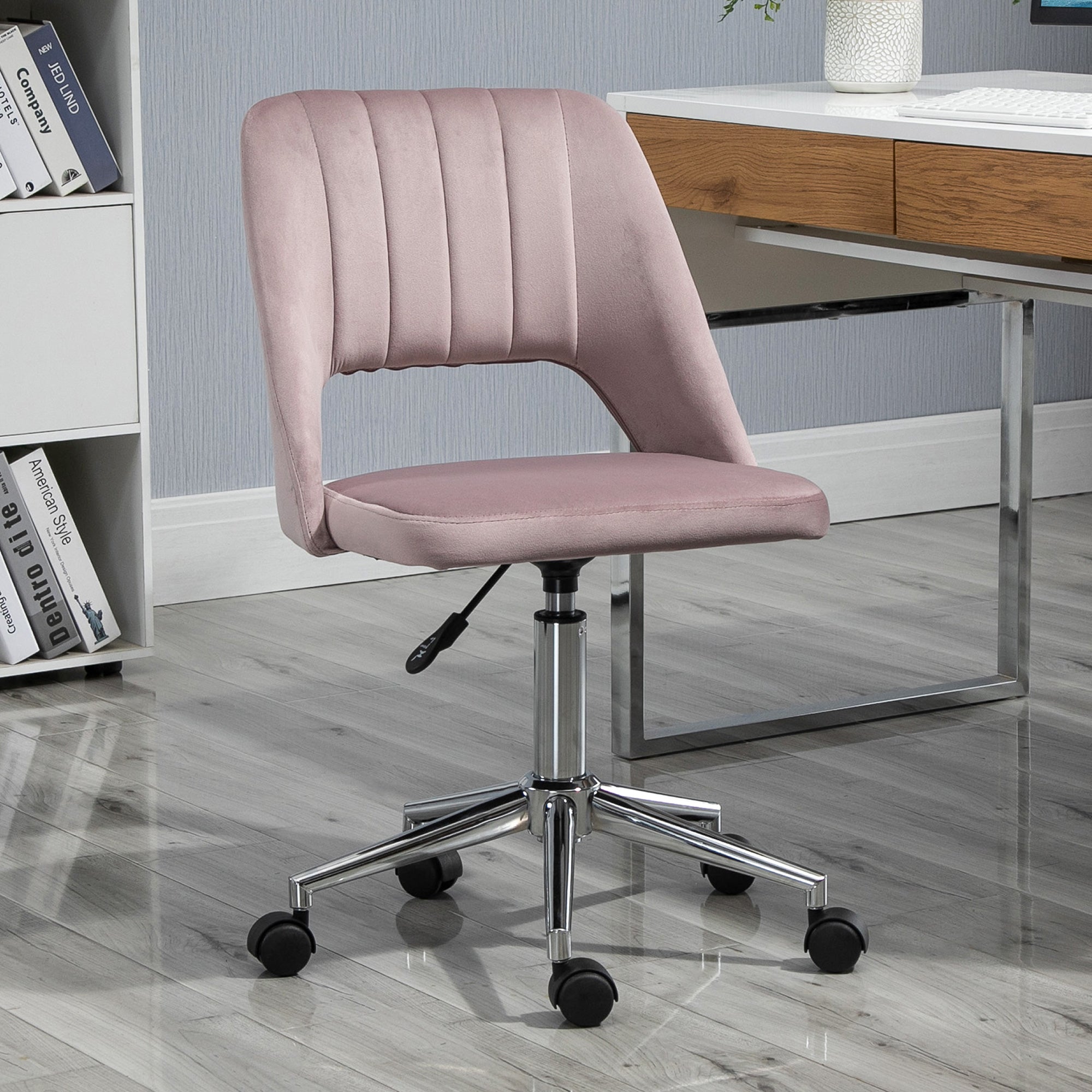 Vinsetto Armless Velvet-Feel Office Chair - Pink - North Peak Garden Furniture