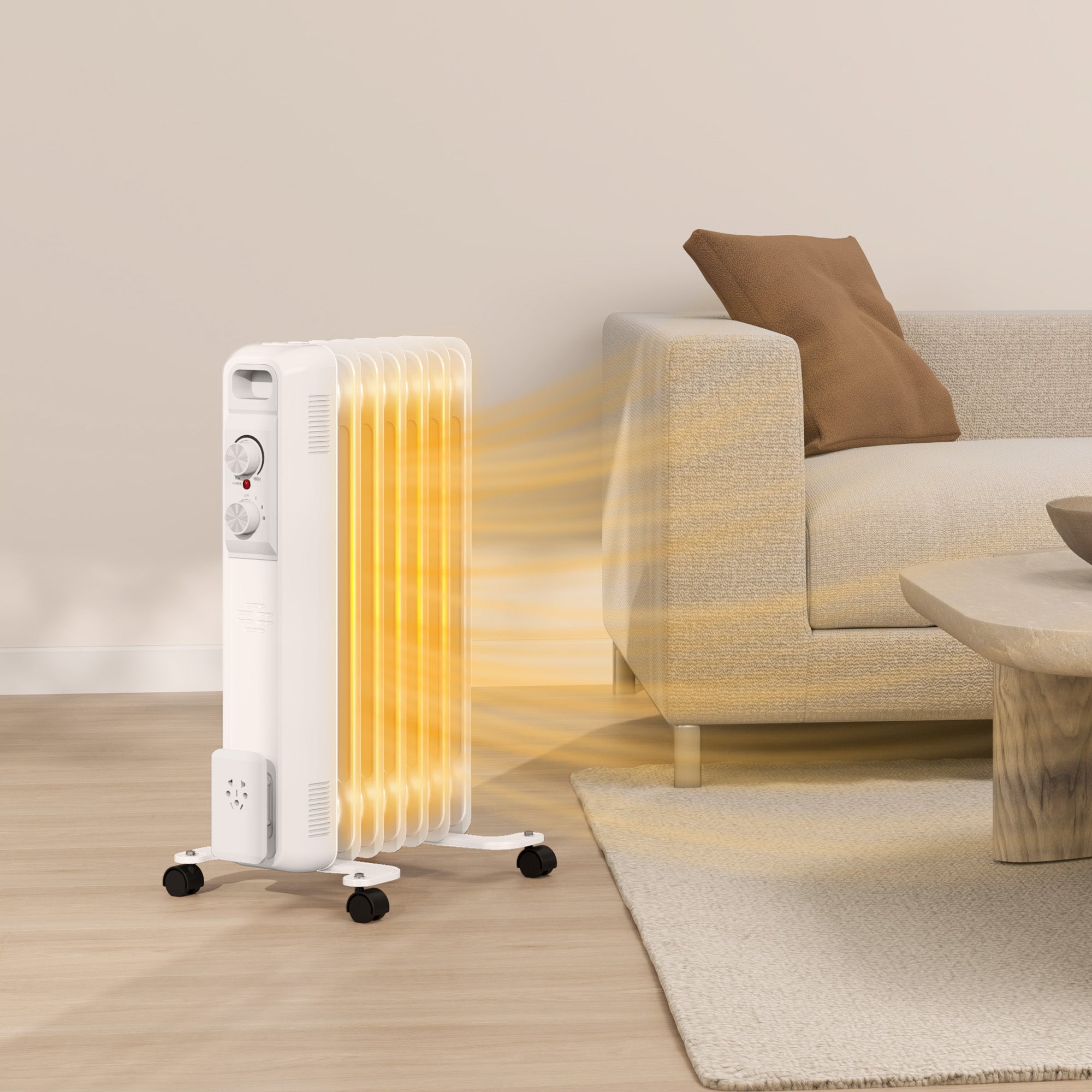 HOMCOM 1.5kW Nine Fin Oil-Filled Radiator - White - North Peak Garden Furniture
