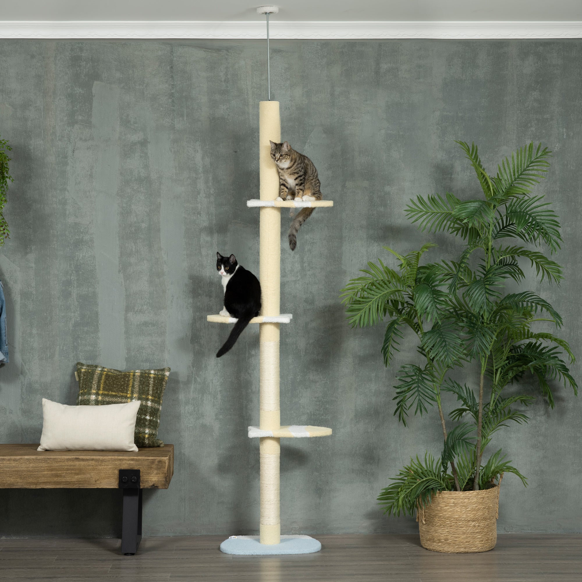 PawHut 260cm Adjustable Floor-To-Ceiling Cat Tree w/ Anti-Tipping Kit, Toy Ball - North Peak Garden Furniture