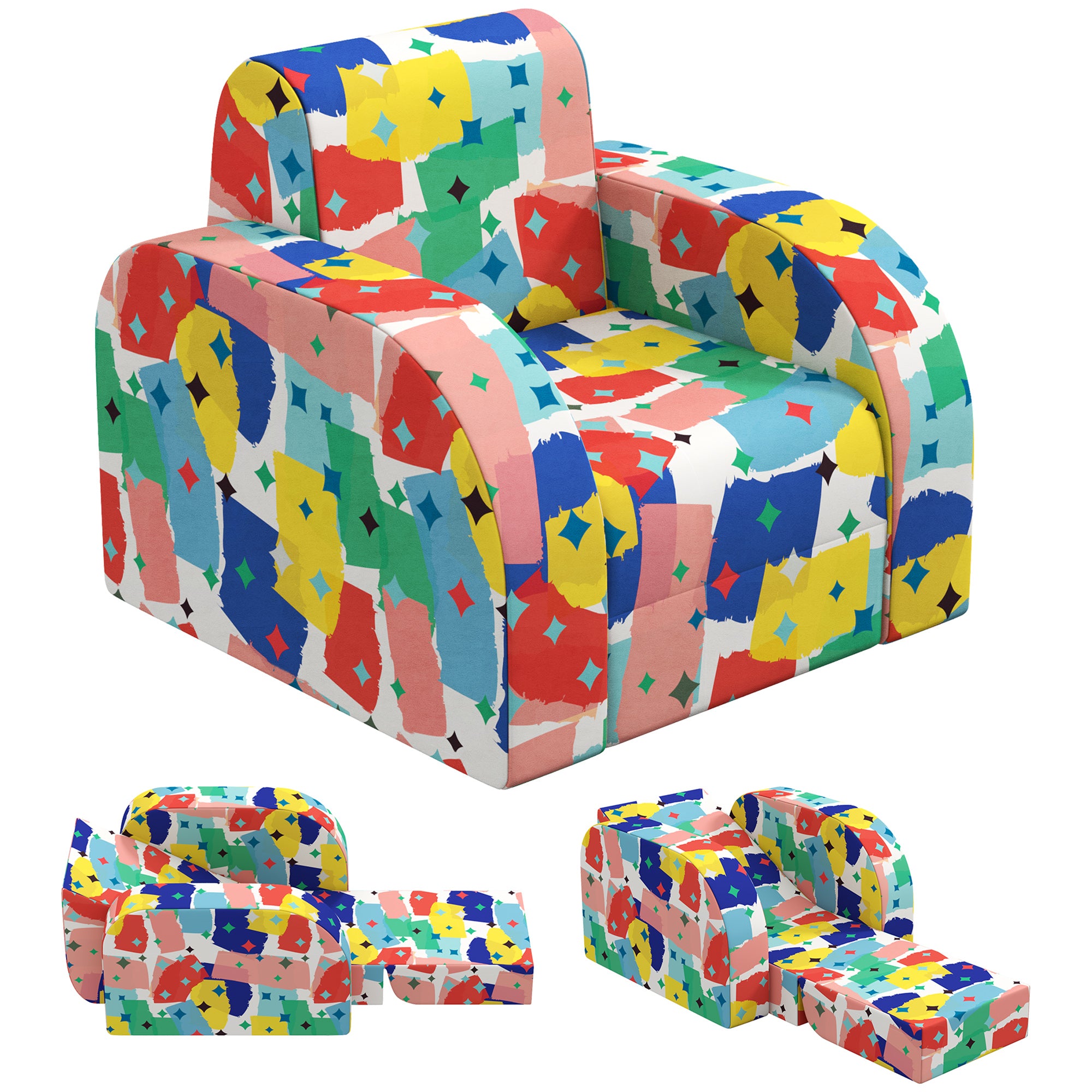 AIYAPLAY Foldable Toddler Chair Soft Snuggle Sponge Filled for Bedroom Playroom, Aged 18 Months to 3 Years - Multicoloured - North Peak Garden Furniture