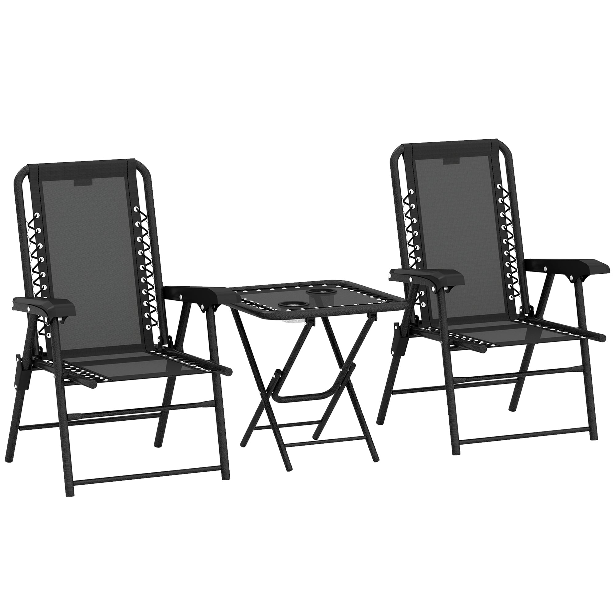 Outsunny Three-Piece Garden Table and Chair Set - Black - North Peak Garden Furniture