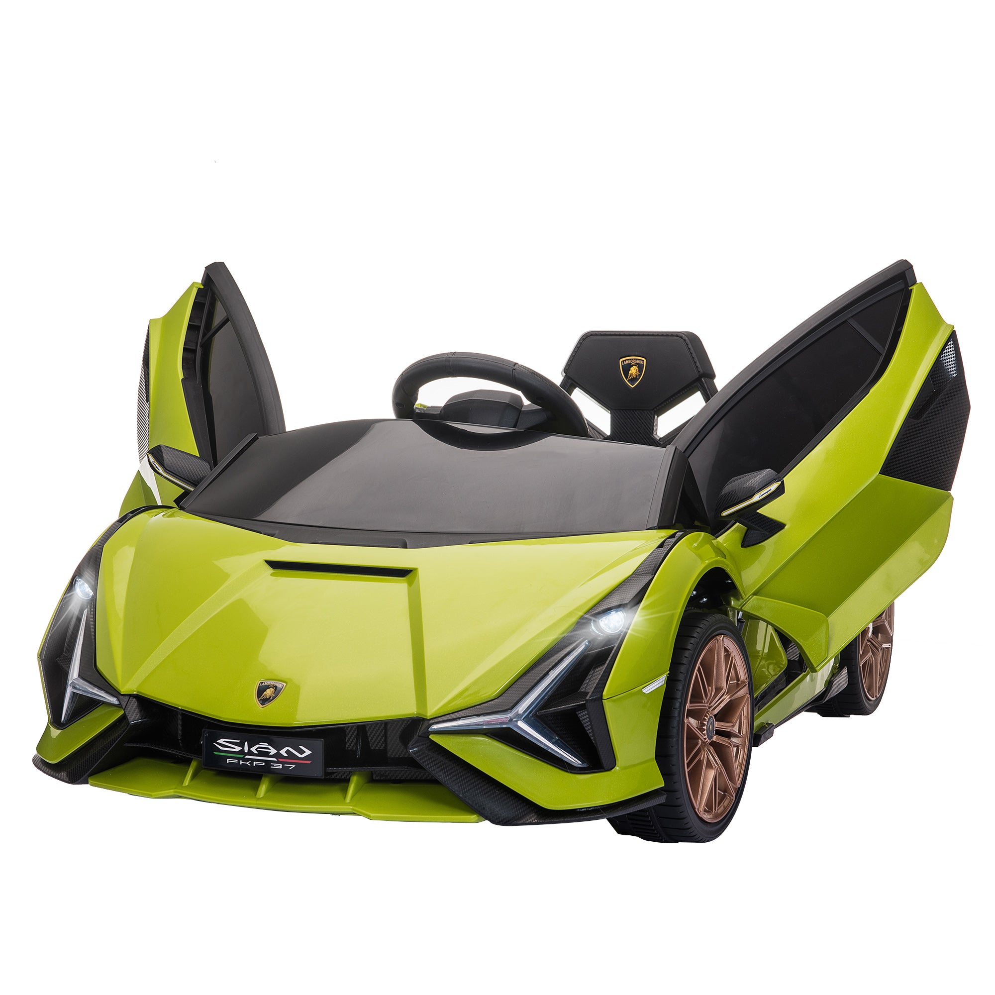 HOMCOM Lamborghini Sian Licensed 12V Kids Electric Ride On Car 2 Motors Toy Car with Remote Control Music Lights MP3 for 3-5 Years Green - North Peak Garden Furniture