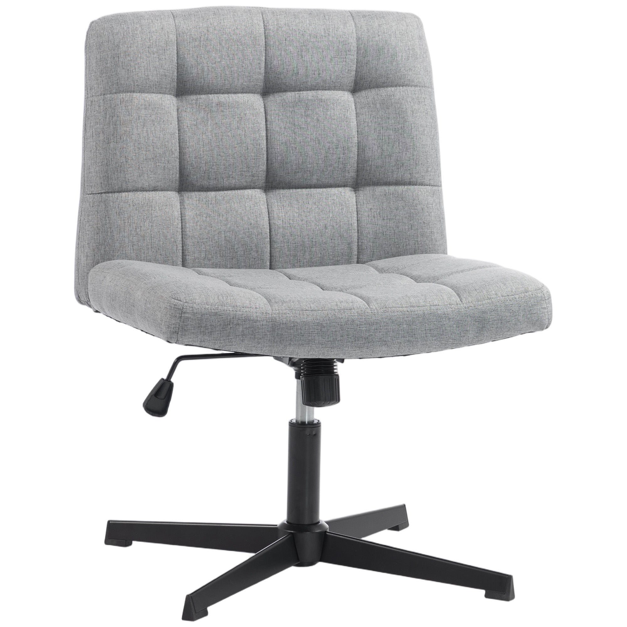 HOMCOM Armless Office Chair, Cross Legged Linen Computer Desk Vanity Chair with Wide Seat, Rocking Function, Grey