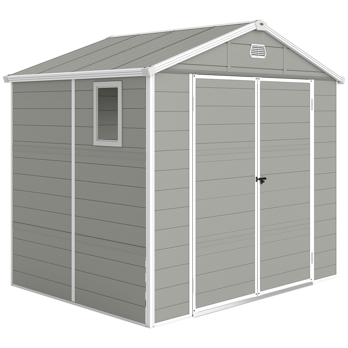 Outsunny 7.9ft x 6.2ft Aluminium Frame and Plastic Wall Shed, with Foundation - Light Grey