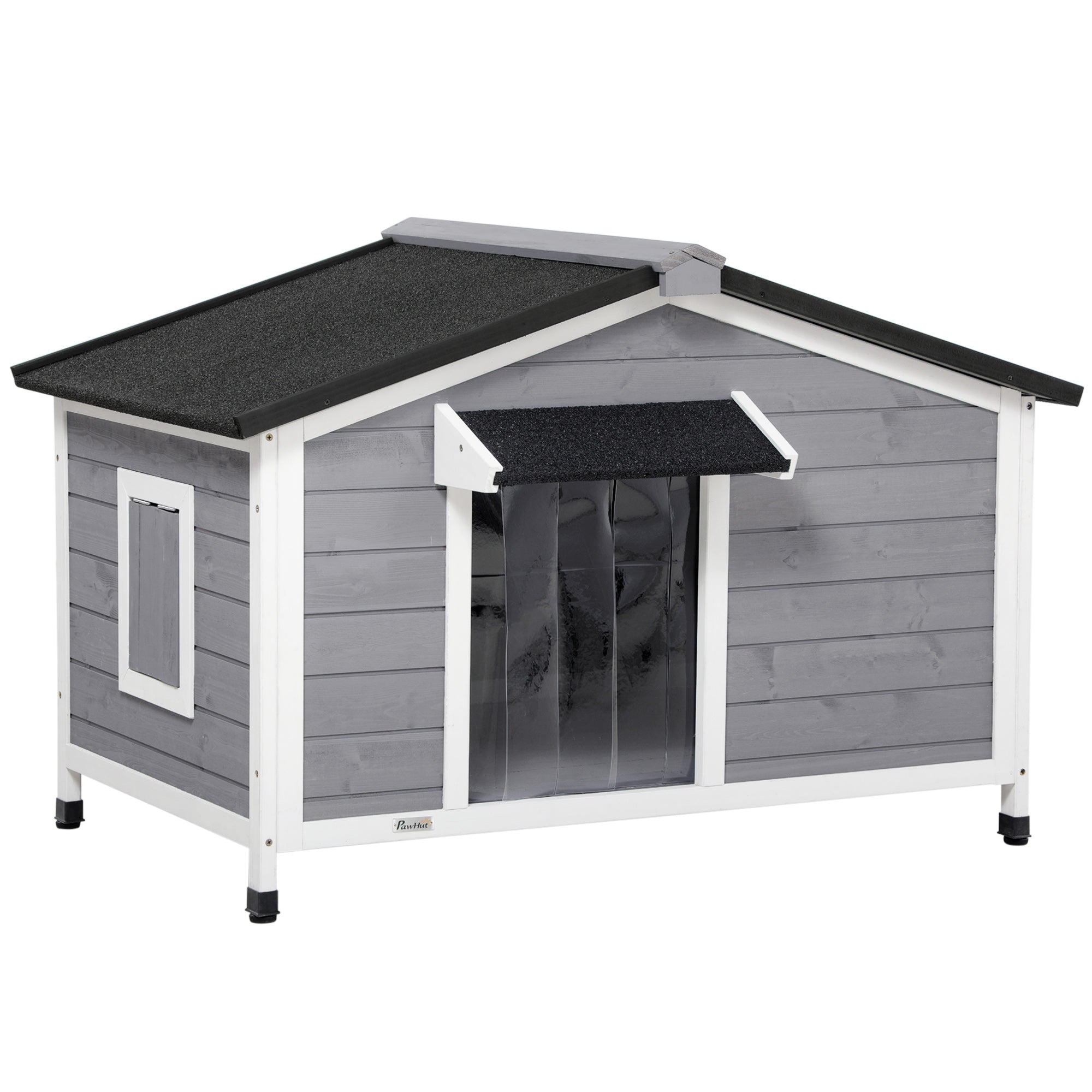 PawHut Large Wooden Dog Kennel for Outside, 72H x 109L x 79Wcm, Grey - North Peak Garden Furniture