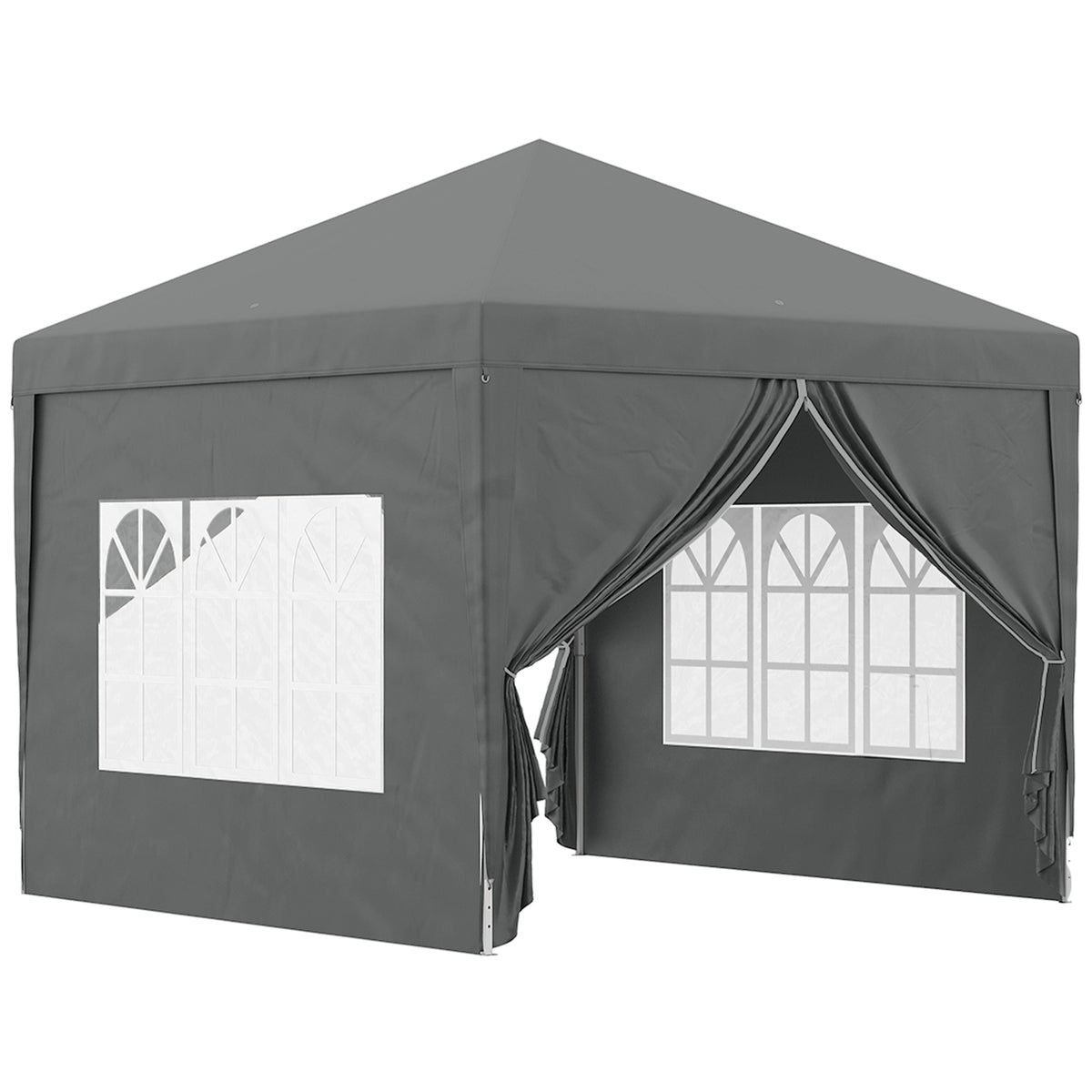 Outsunny 3 x 3 Meters Pop Up Water Resistant Gazebo Wedding Camping Party Tent Canopy Marquee with Carry Bag and 2 Windows, Grey