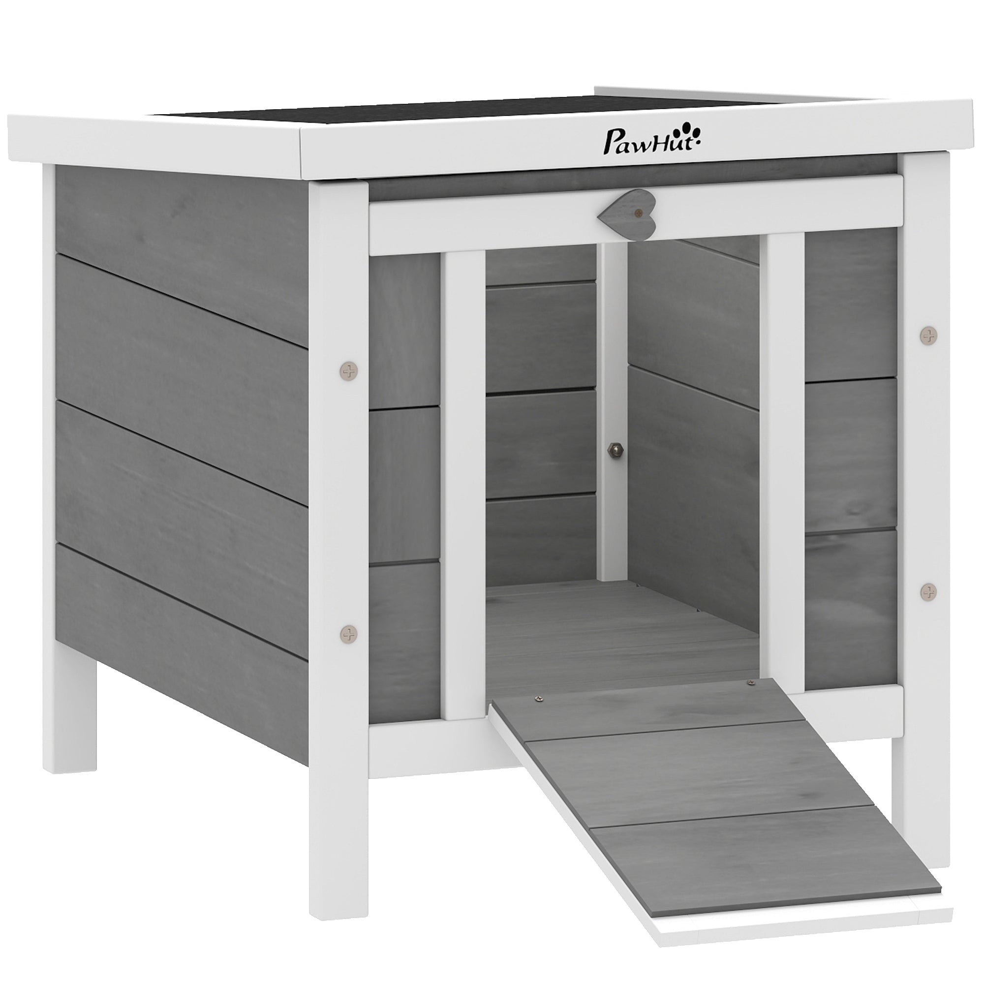 PawHut Wooden Rabbit Hutch Outdoor, Guinea Pig Hutch, Rabbit Hideaway, Cat House, Bunny Cage Small Animal House 51 x 42 x 43 cm, Grey