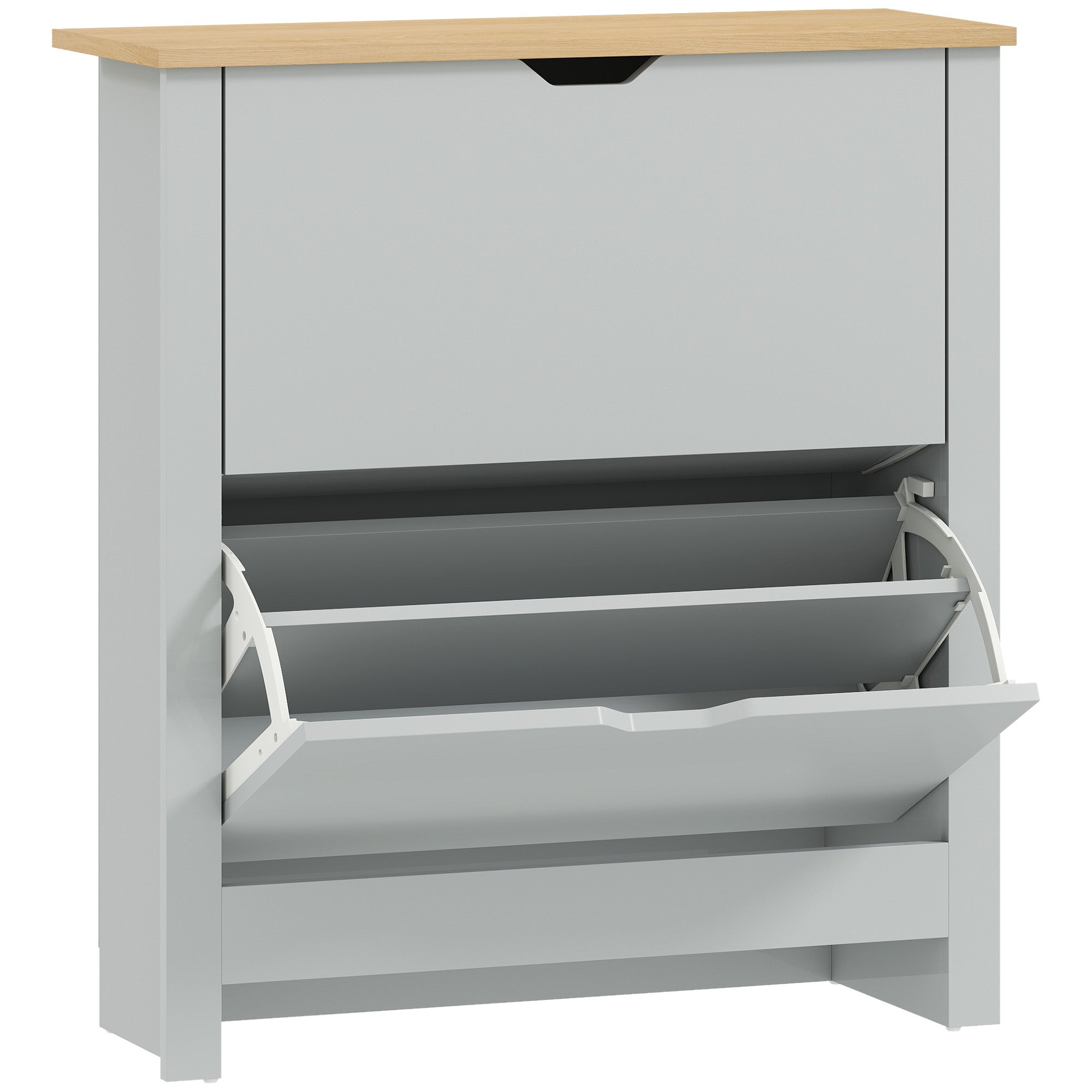 HOMCOM Slim Shoe Cabinet, Narrow Shoe Cupboard with 2 Flip Drawers, Adjustable Shelves for 12 Pairs of Shoes, Light Grey