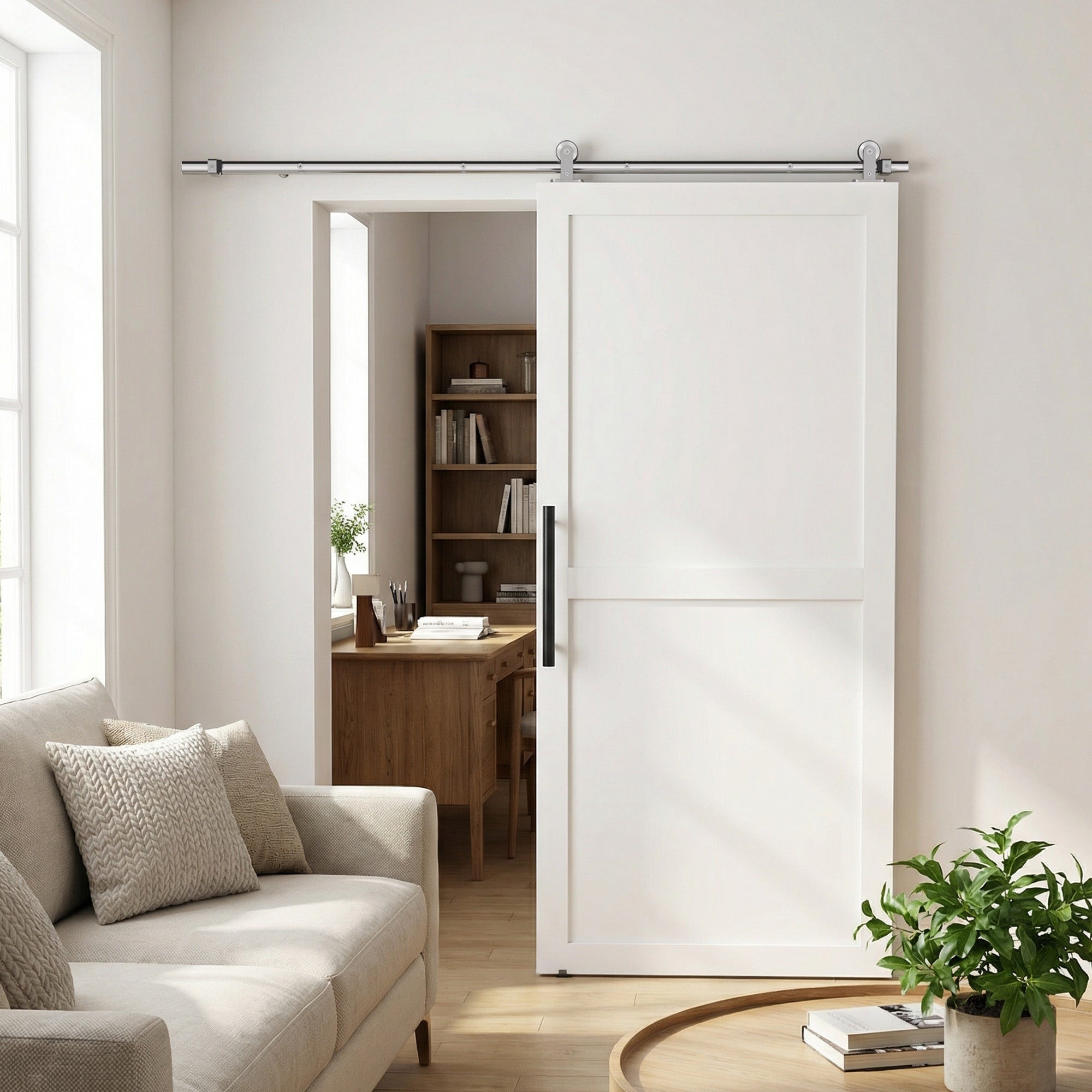 HOMCOM Sliding Door Hardware Kit Smooth Quiet 304 Stainless Steel for 180cm Track Sliver Tone