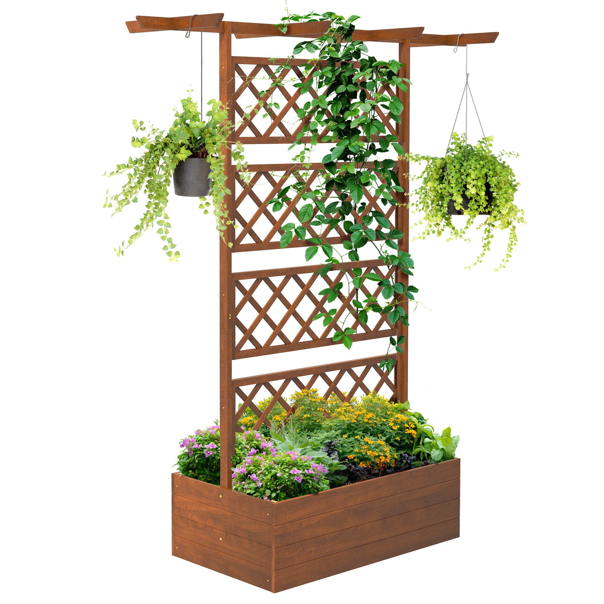 Outsunny Wooden Trellis Planter Box, Raised Garden Bed to Grow Vegetables, Herbs and Flowers, Orange - North Peak Garden Furniture
