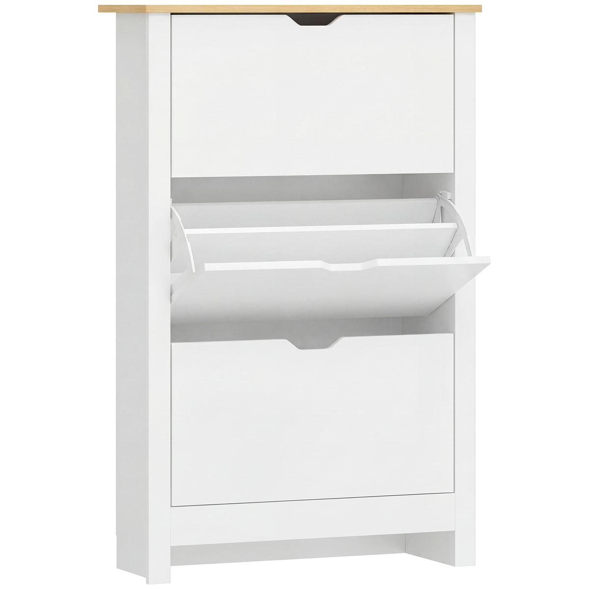 HOMCOM Slim Shoe Cabinet, Narrow Shoe Cupboard with 3 Flip Drawers, Adjustable Shelves for 18 Pairs of Shoes for Hallway, White