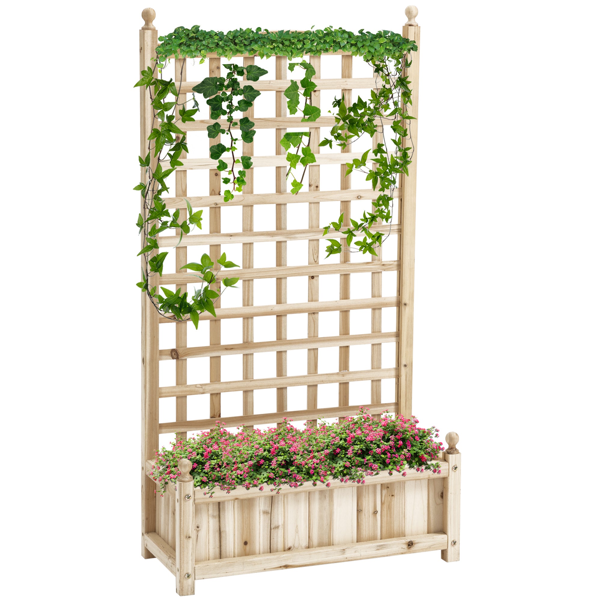 Outsunny Garden Planters with Trellis for Climbing Vines, Wood Raised Beds for Garden, Flower Pot, Indoor Outdoor, Natural - North Peak Garden Furniture