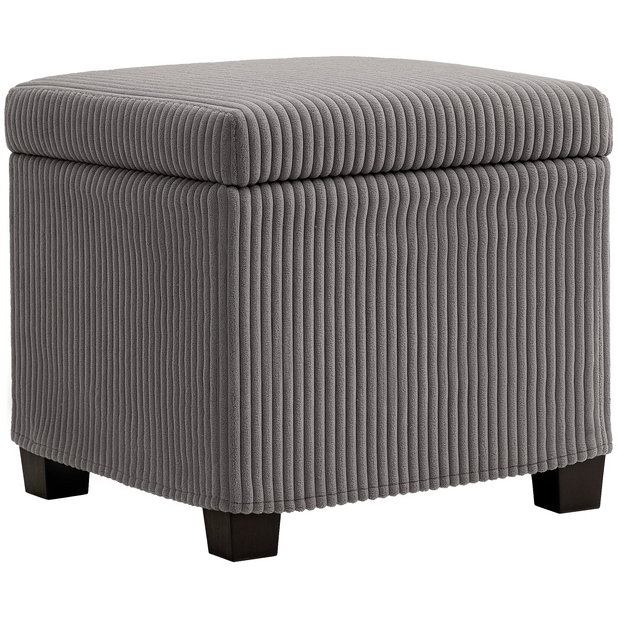 HOMCOM Storage Ottoman Bench, Corduroy Footstool with Removable Lid and Legs, 40cm Storage Chest Box for Living Room, Bedroom, Hallway, Grey - North Peak Garden Furniture