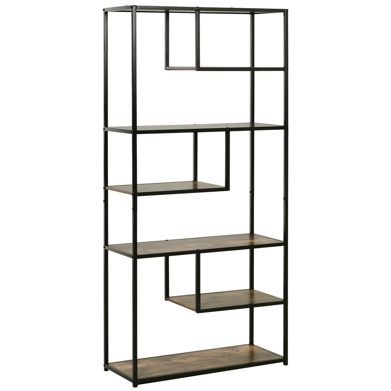 HOMCOM 6 Tier Bookcase, Industrial Tall Shelf Unit with Steel Frame for Home Office, Study, Living Room, Hallway, 82 x 33.5 x 175 cm, Rustic Brown and Black - North Peak Garden Furniture