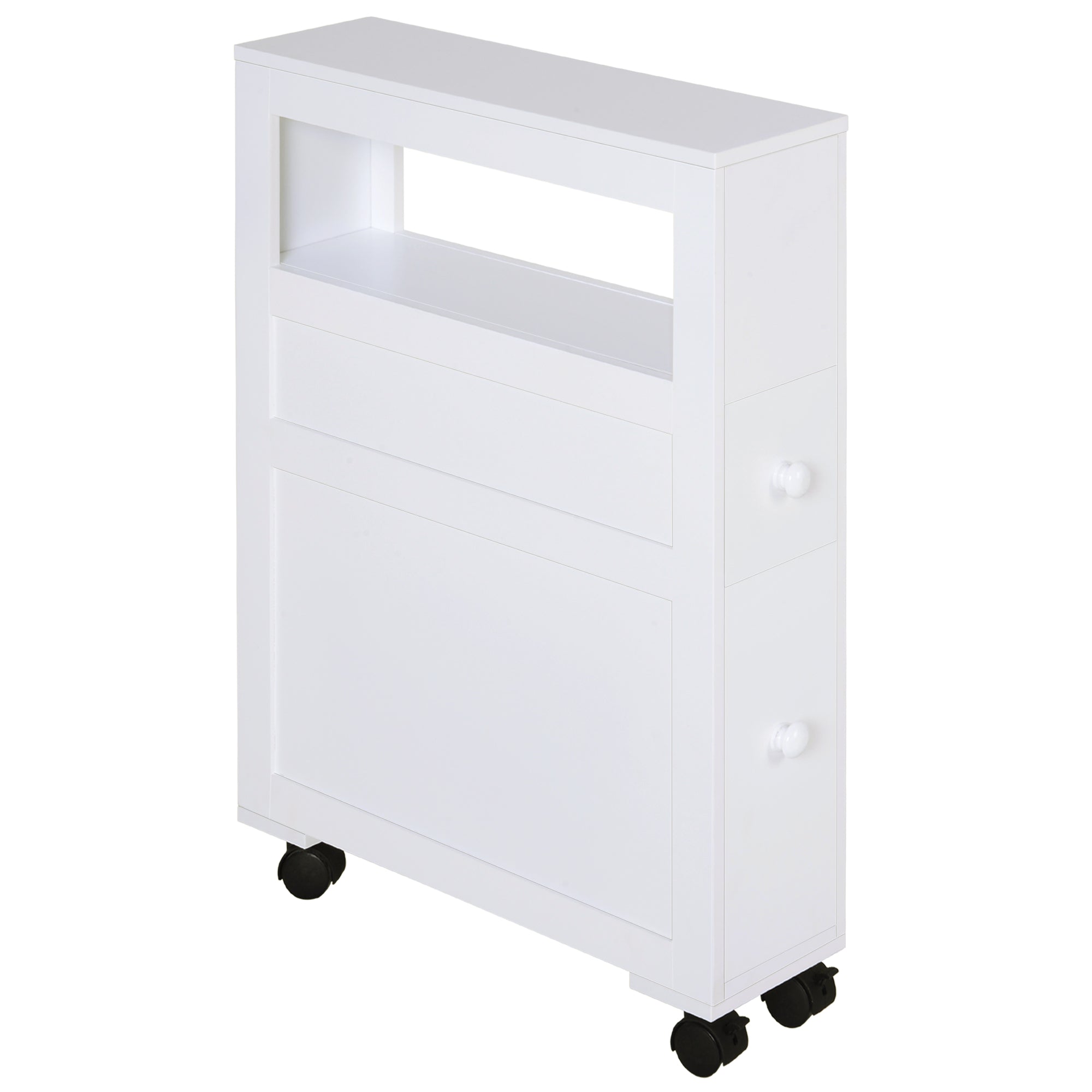 HOMCOM 72x16cm Narrow Bathroom Storage Unit w/ 2 Drawers Open Top 4 Wheels Slimline Modern Rolling Home Organisation - North Peak Garden Furniture