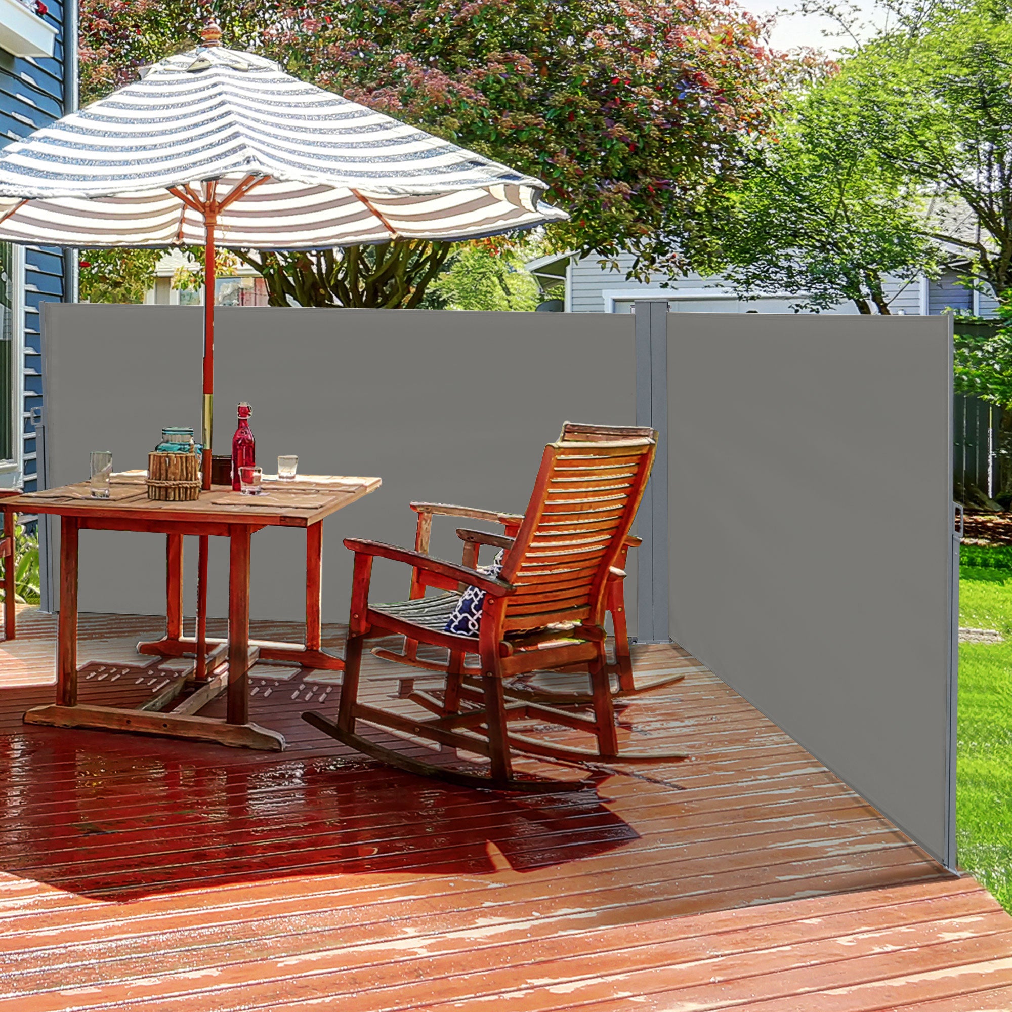 Outsunny 6 x 2m Retractable Sun Side Awning Screen Fence Patio Garden Wall Balcony Screening Panel Outdoor Blind Privacy Divider – Grey - North Peak Garden Furniture