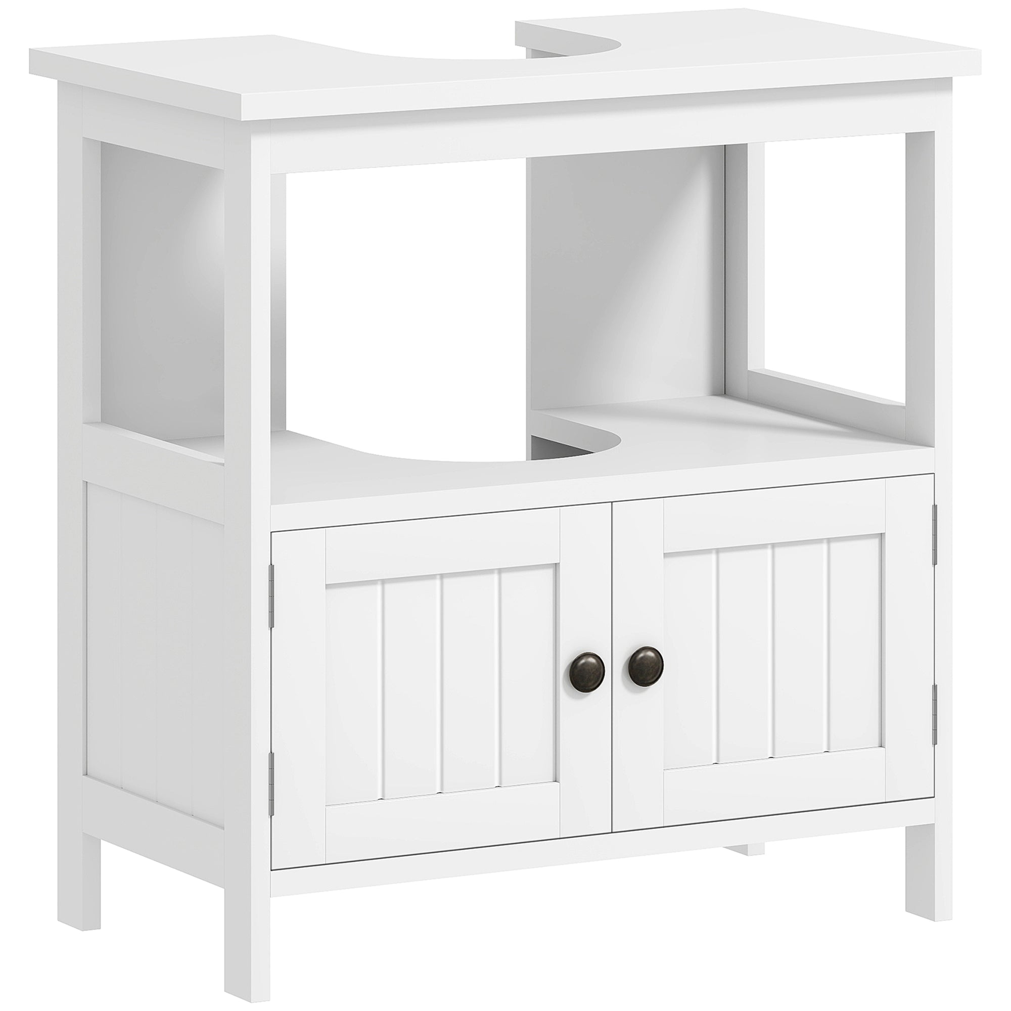 kleankin Pedestal Under Sink Cabinet with Double Doors, Modern Bathroom Vanity Storage Unit with Shelves, White - North Peak Garden Furniture