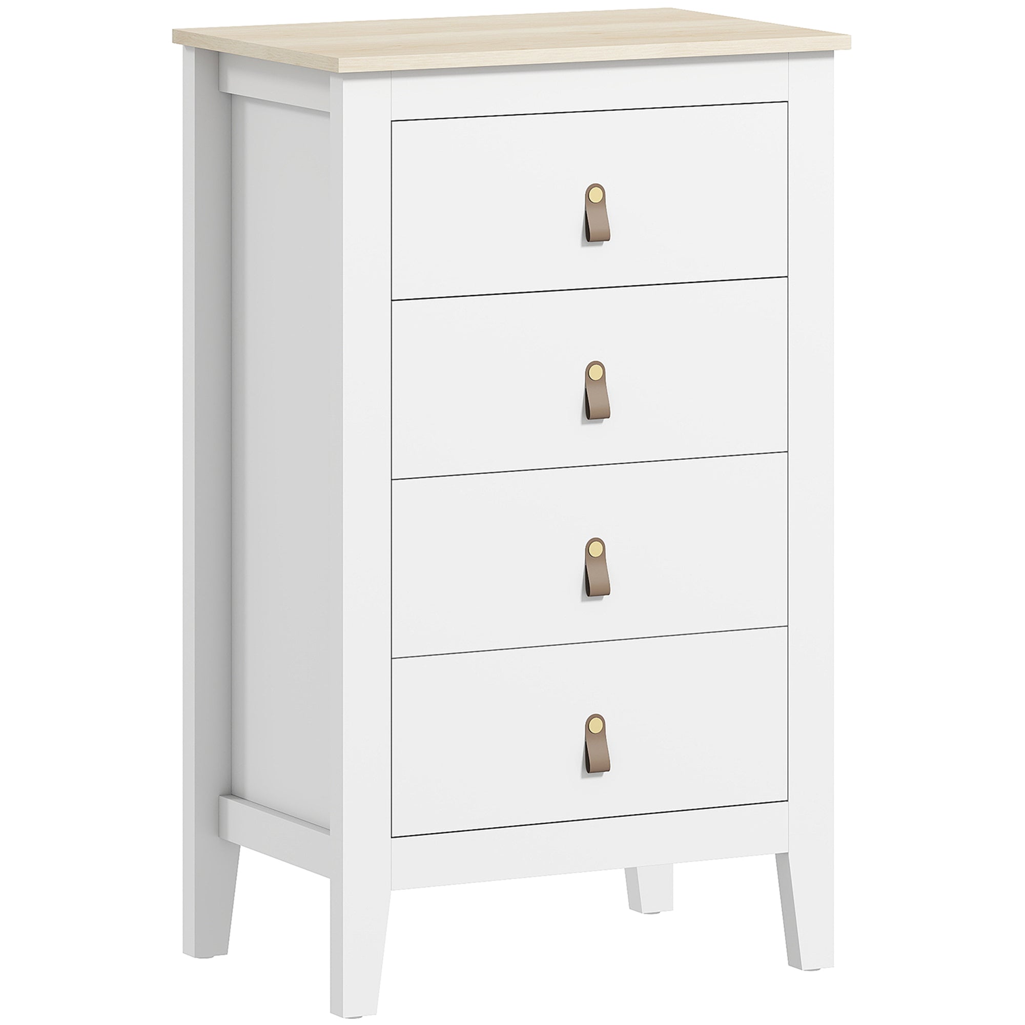 HOMCOM Bedroom Chest of Drawers, Modern 4 Drawer Dresser Cabinet with PU Leather Handles and Metal Runners for Living Room, Hallway, Entryway, White
